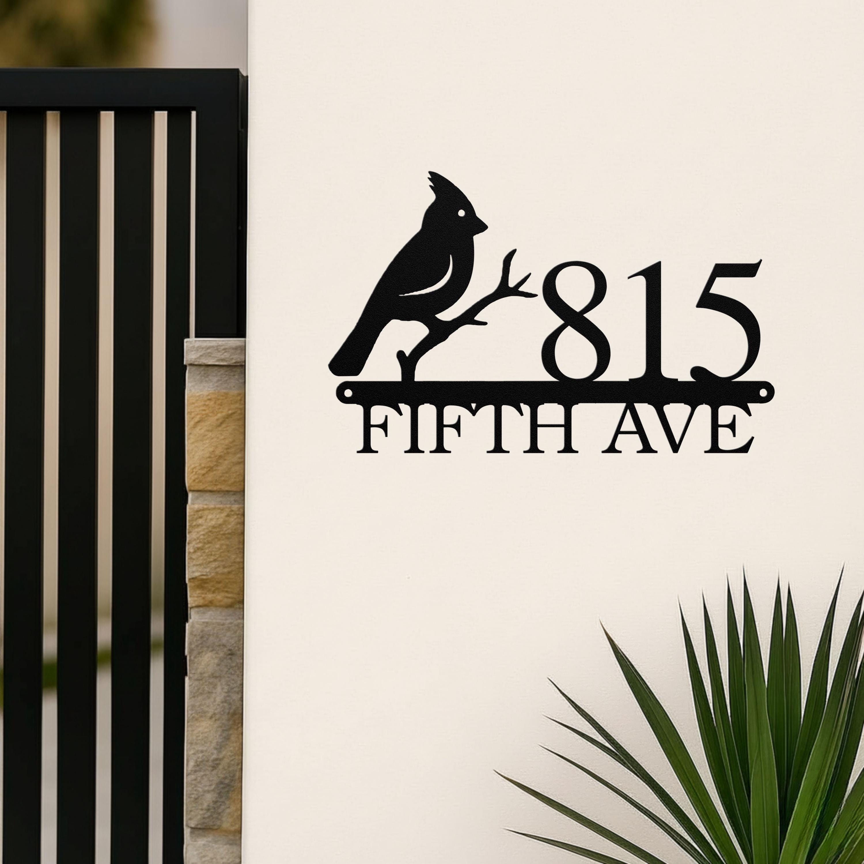 Custom Cardinal Bird House Number Sign, Metal Address Plaque