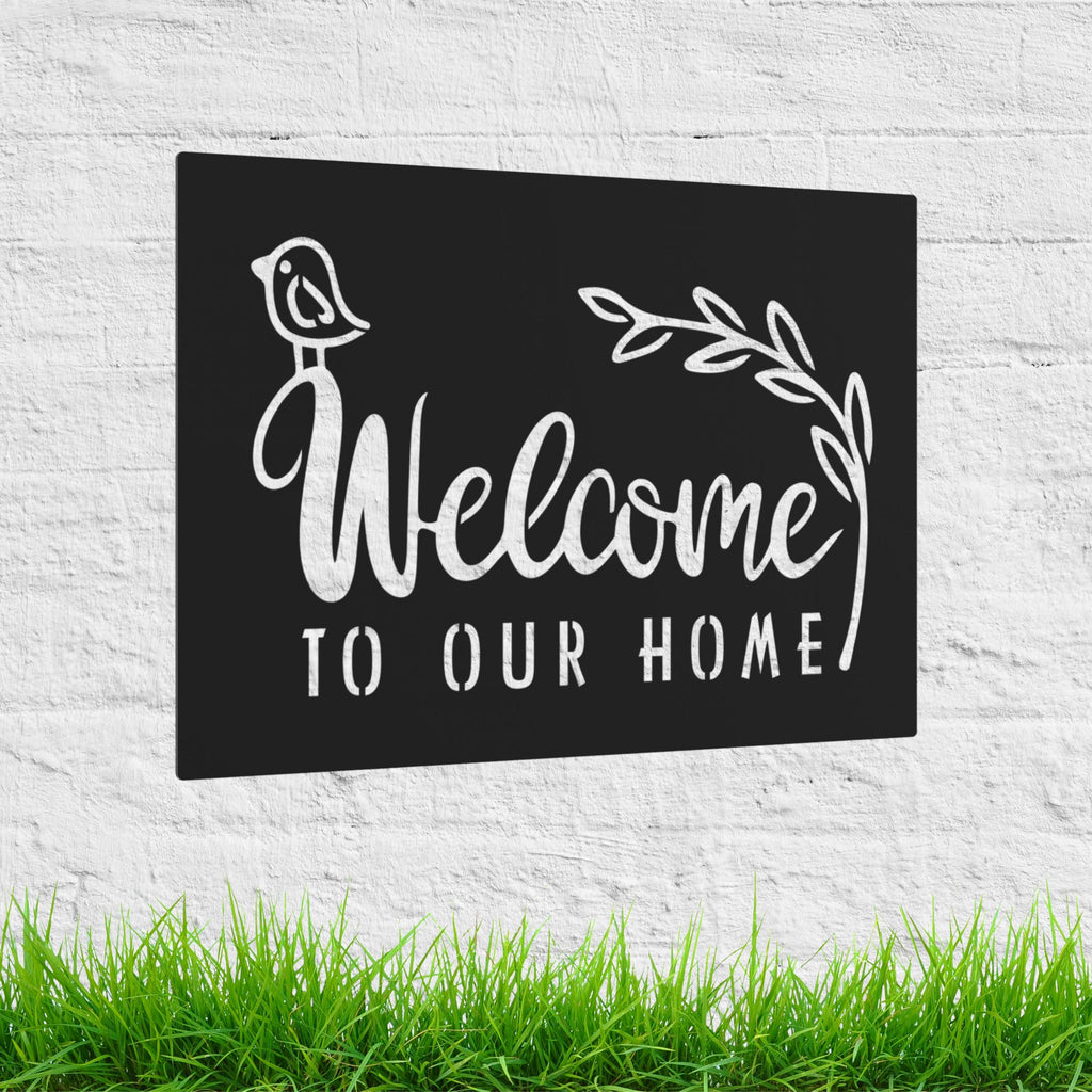 Welcome To Our Home Metal Sign, Bird & Vine Decor
