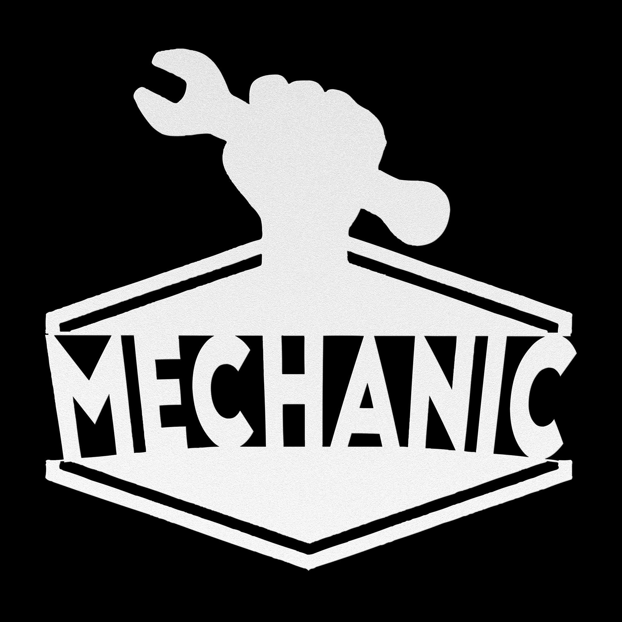 Mechanic Metal Business Logo Sign - Wrench in Hand Design