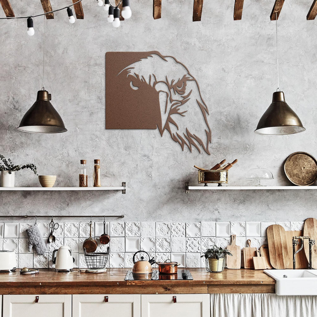 Die-Cut Black Eagle Head Metal Wall Art, Raptor Sign