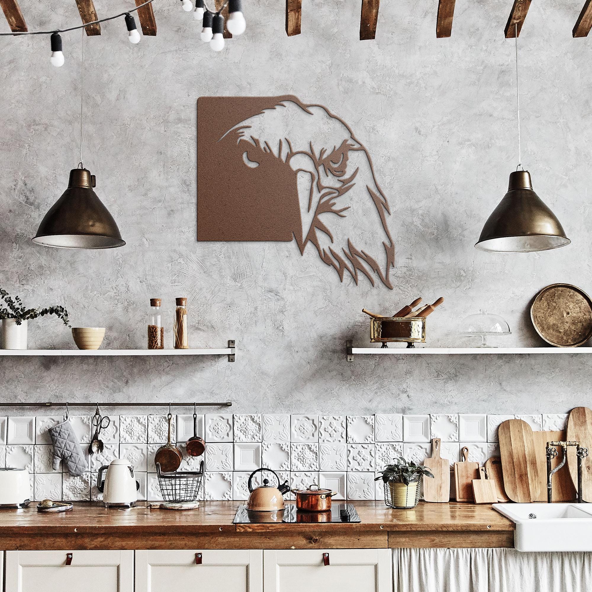 Die-Cut Black Eagle Head Metal Wall Art, Raptor Sign