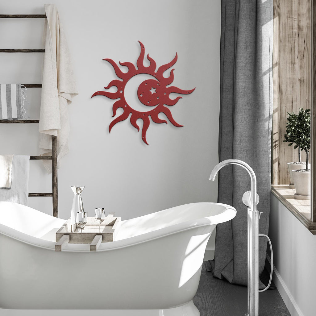 Sun Moon Metal Art – Celestial Wall Decor | Bohemian Metal Sign, Starry Sky Gift
