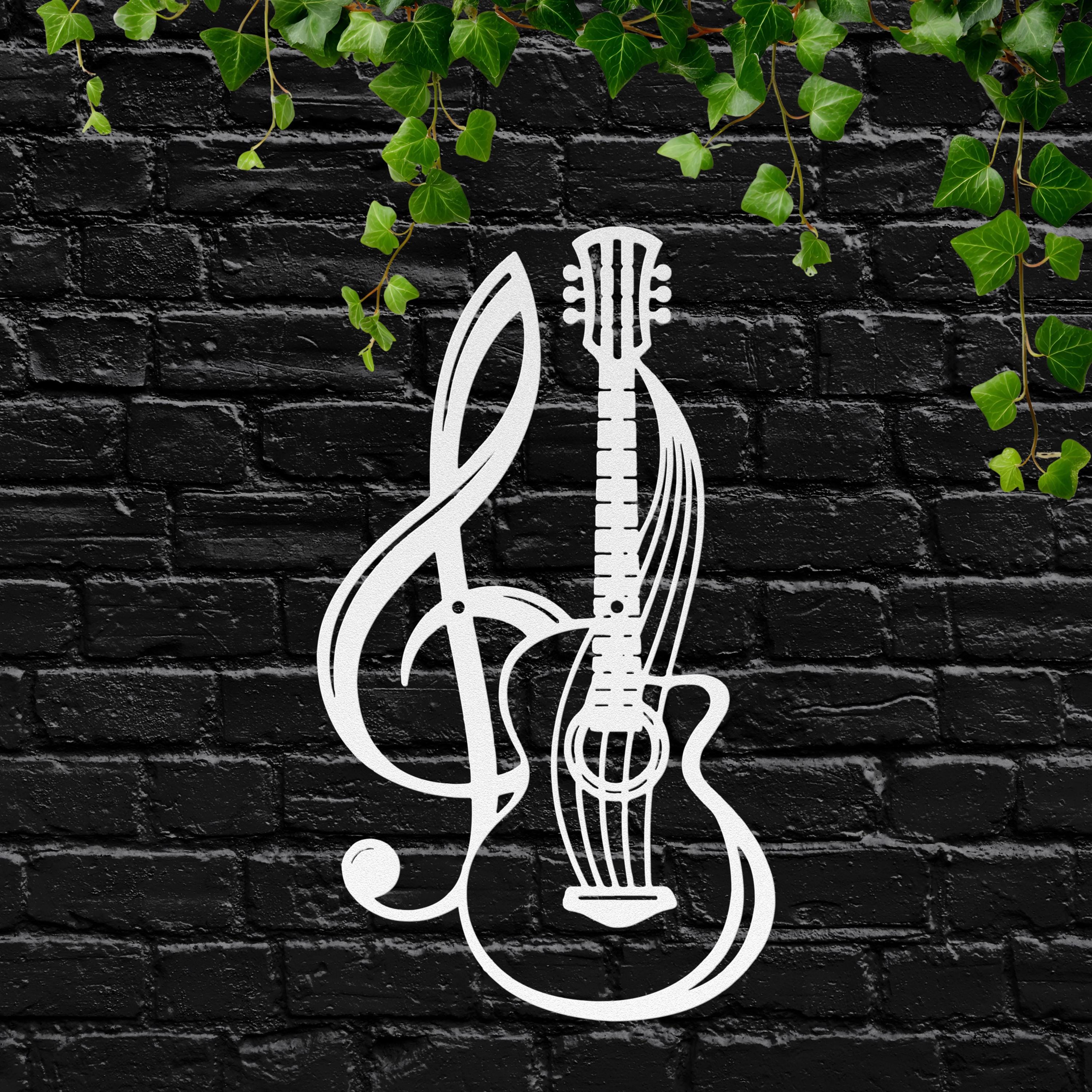 Guitar and Treble Clef Metal Art, Music Instrument Die-Cut Sign, Musician Gift, Black Wall Decor, Artistic Sound Home Accent