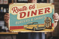 Route 66 Metal Sign - Retro Diner Wall Decor | Durable Steel Classic Art