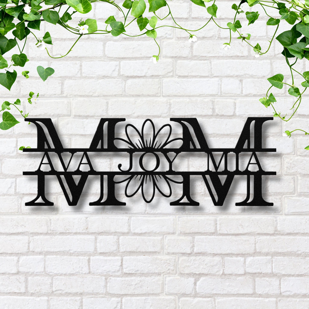 Personalized Mom Sign - Custom Metal Wall Art | Floral Gift With Kids Names