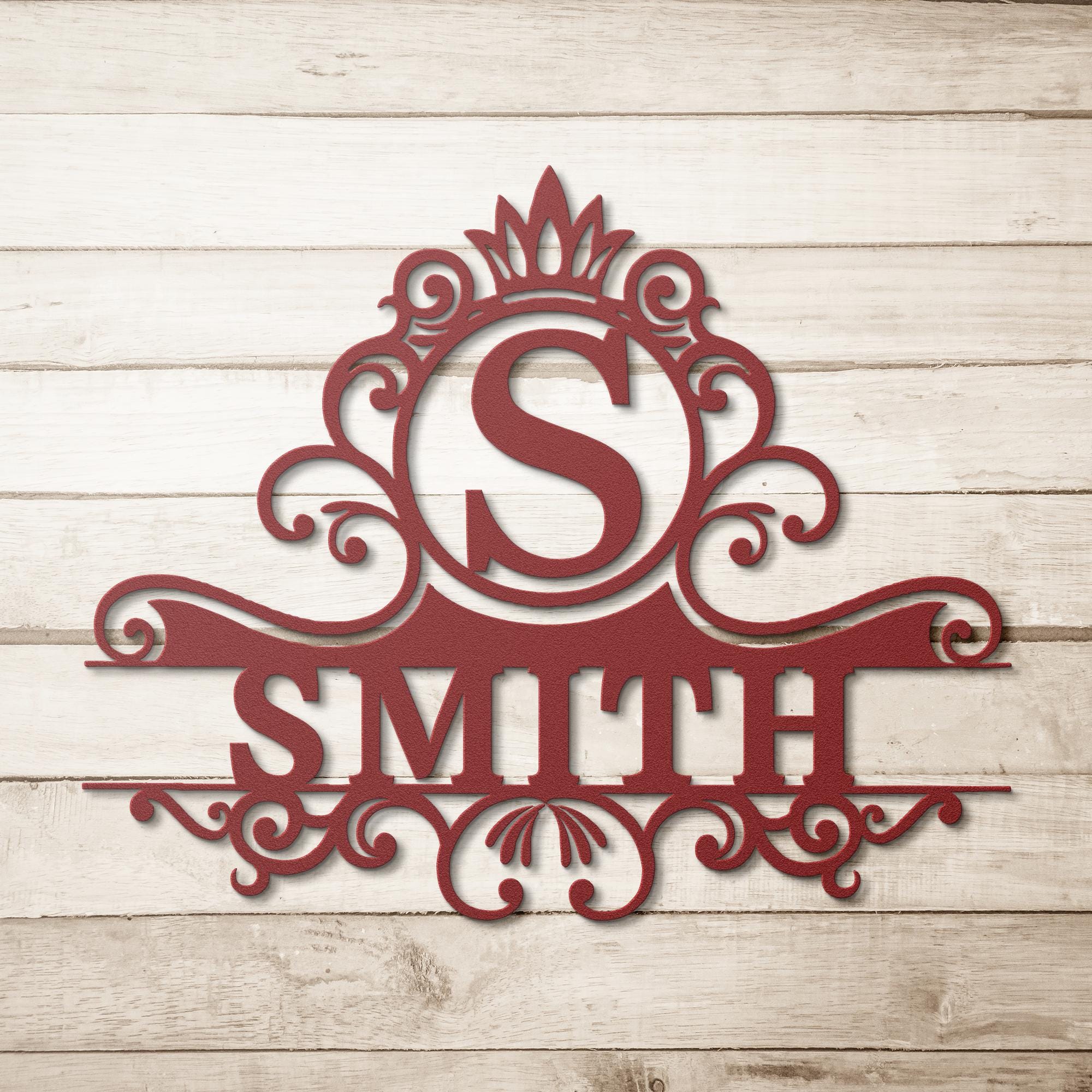 Custom Metal Family Name Sign: Crown Crest Monogram Wedding Gift