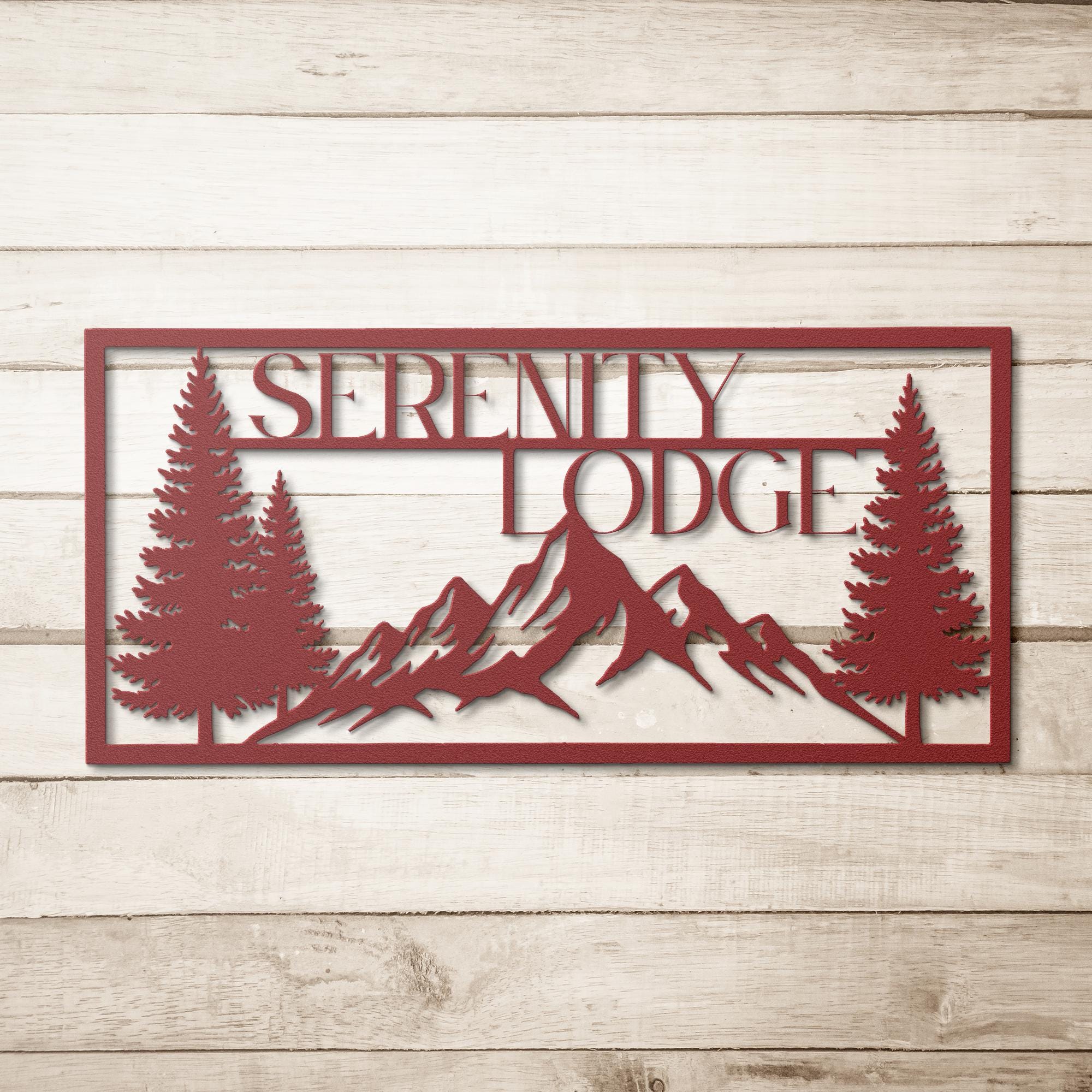 Custom Mountain Cabin Sign | Forest Tree Lodge Metal Art | Personalized Rustic Nature Die Cut Gift | Outdoor Retreat Decor
