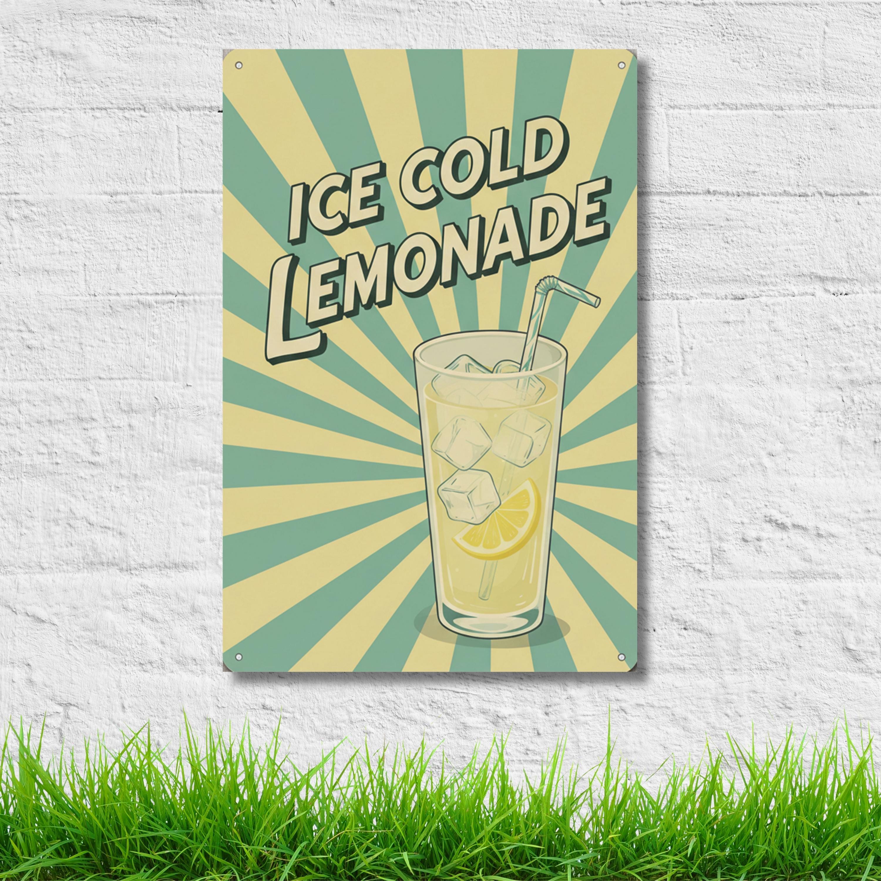 Retro Ice Cold Lemonade Metal Sign, Vintage Kitchen Decor, Summer Drink Wall Art, Cafe