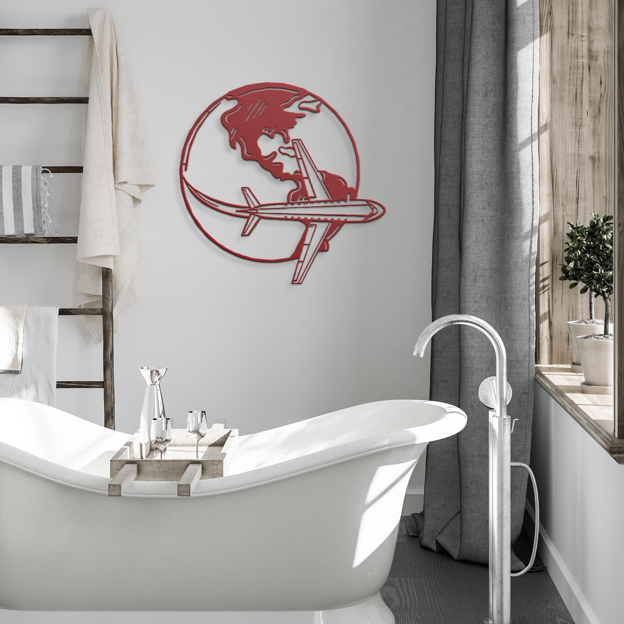 Airplane World Globe Metal Sign, Aviation Wall Art, Pilot Gift, Travel Enthusiast Decor