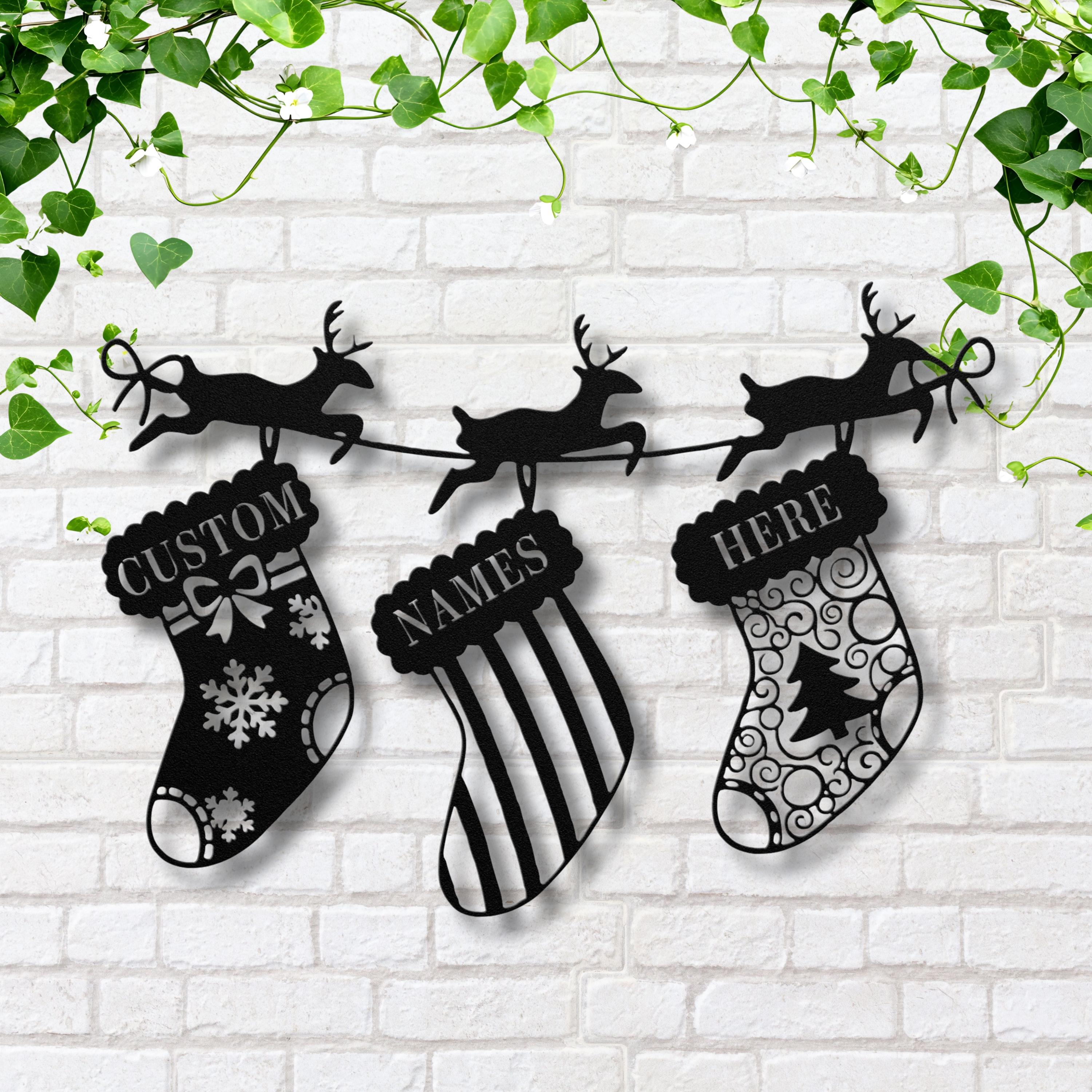 Personalized Christmas Stockings Metal Sign, Reindeer Mantel Decor