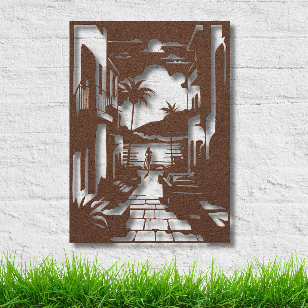 Mediterranean Street Metal Wall Art, Coastal Decor, Summer Beach House, Patio Sign