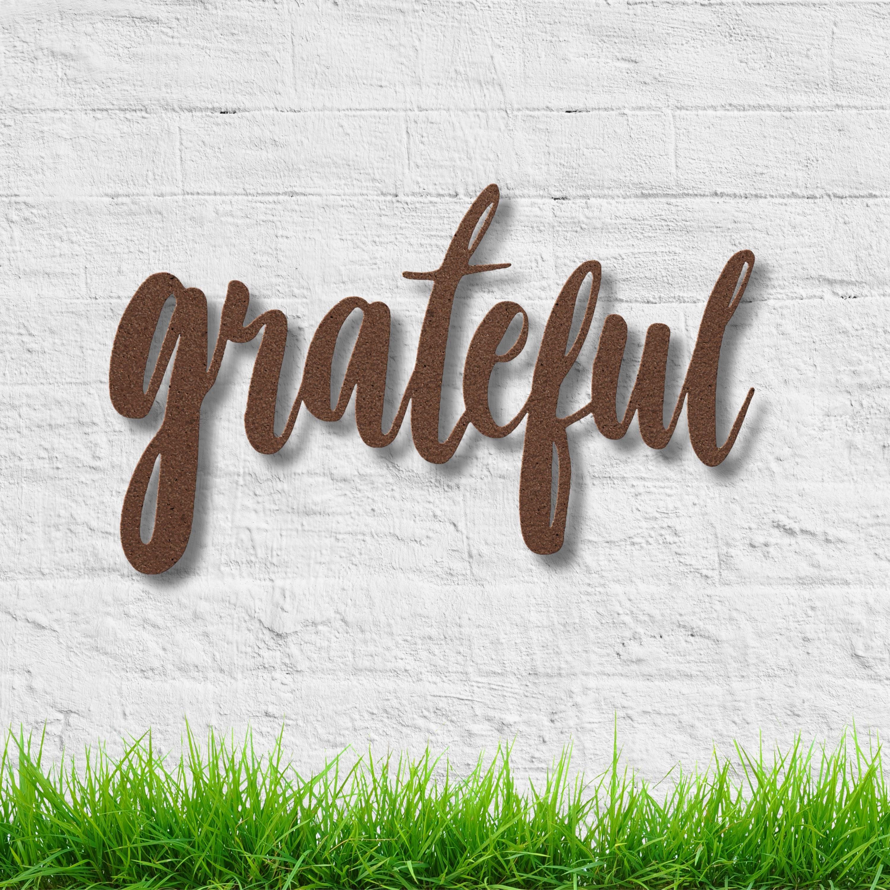 Grateful Script Die-Cut Metal Sign, Modern Farmhouse Decor, Inspirational Word Art, Thankful Gift