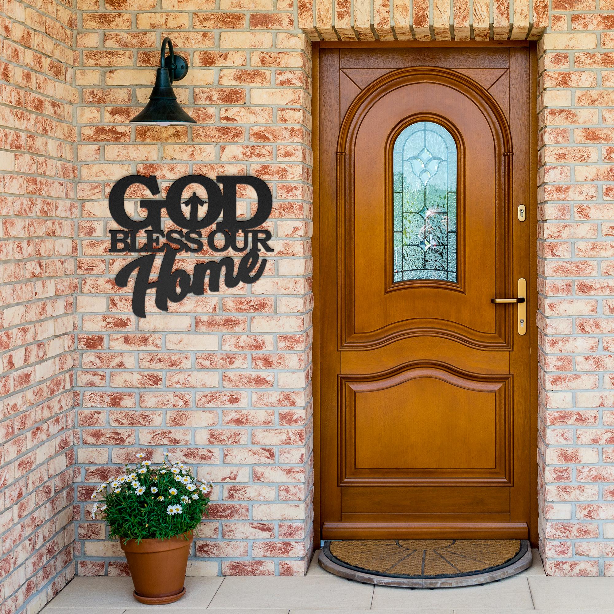 God Bless Our Home Metal Sign | Christian Word Art Decor | Religious Scripture Silhouette | Faith-Based Housewarming Gift