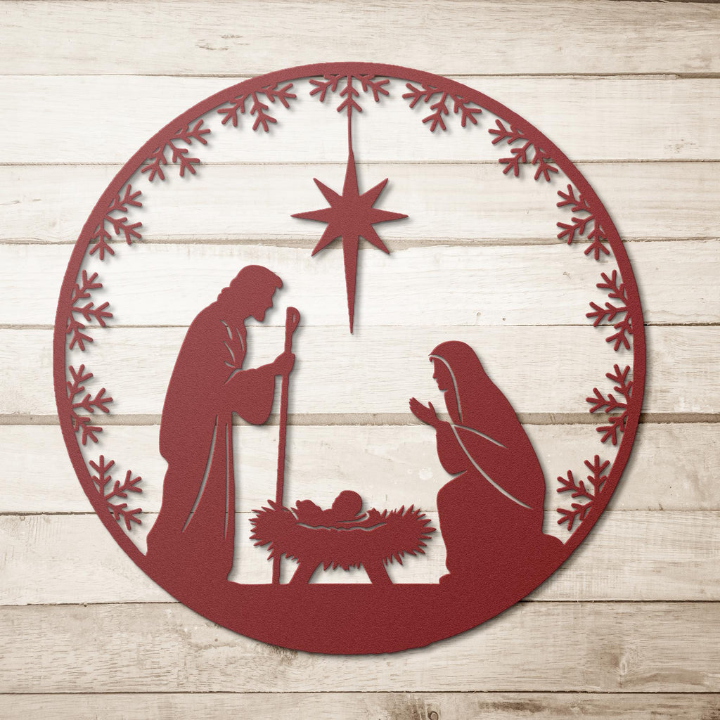 Nativity Metal Sign – Religious Wall Art | Holy Family Black Metal Ornament