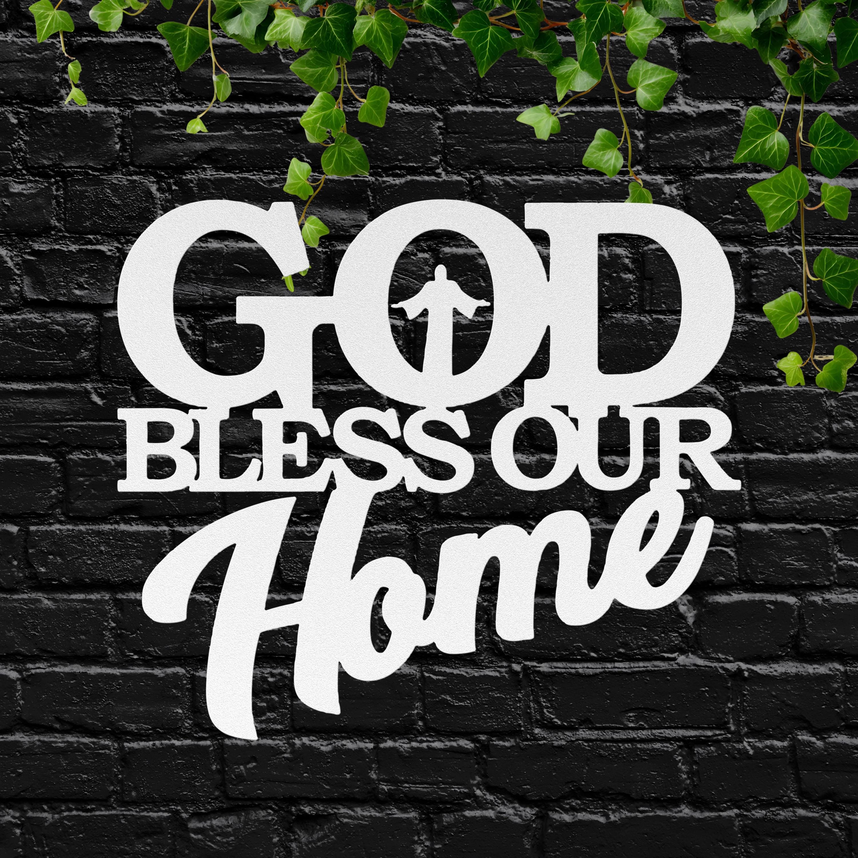 God Bless Our Home Metal Sign | Christian Word Art Decor | Religious Scripture Silhouette | Faith-Based Housewarming Gift