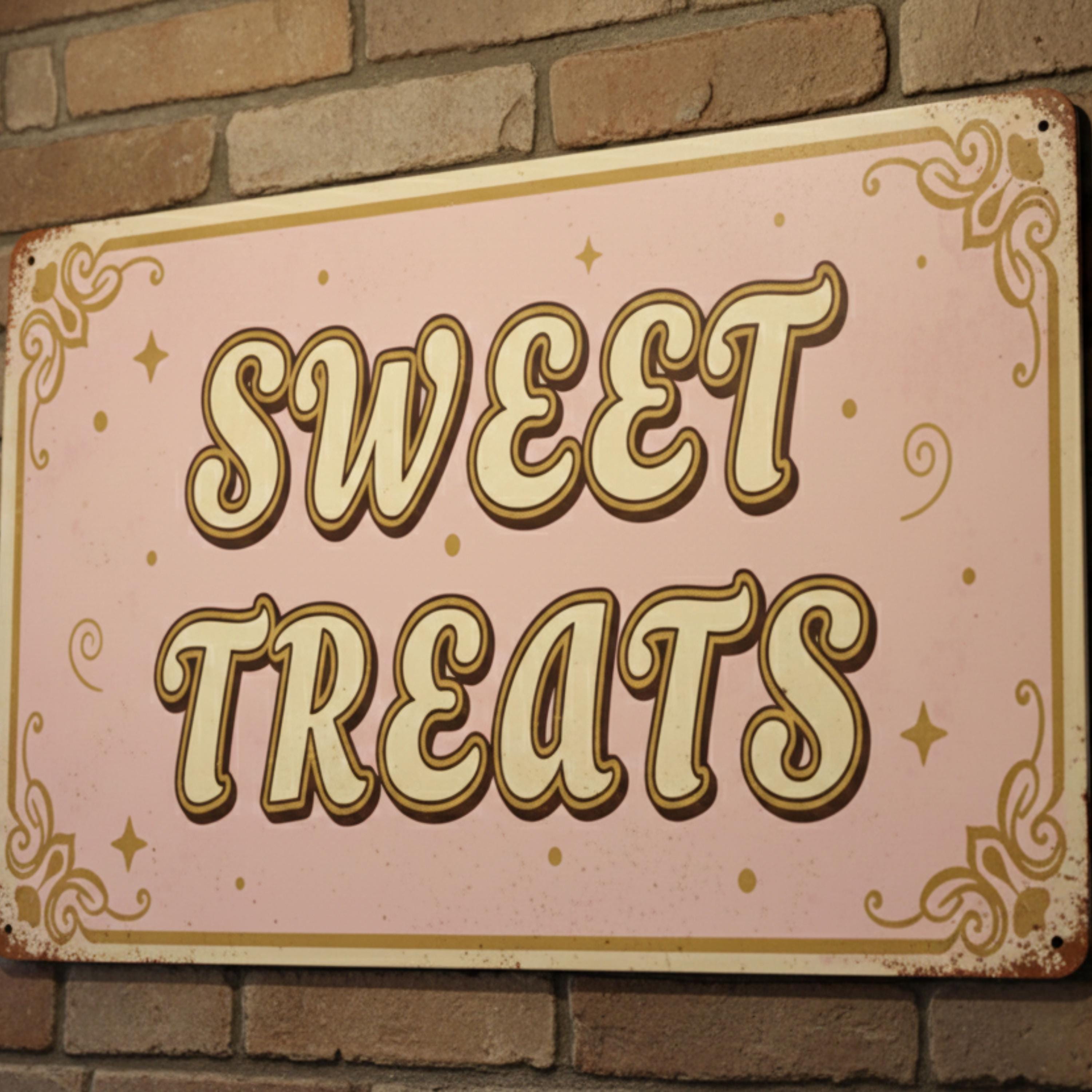Sweet Treats Metal Sign, Retro Bakery Decor, Pink Confectionery Wall Art, Vintage Dessert Gift