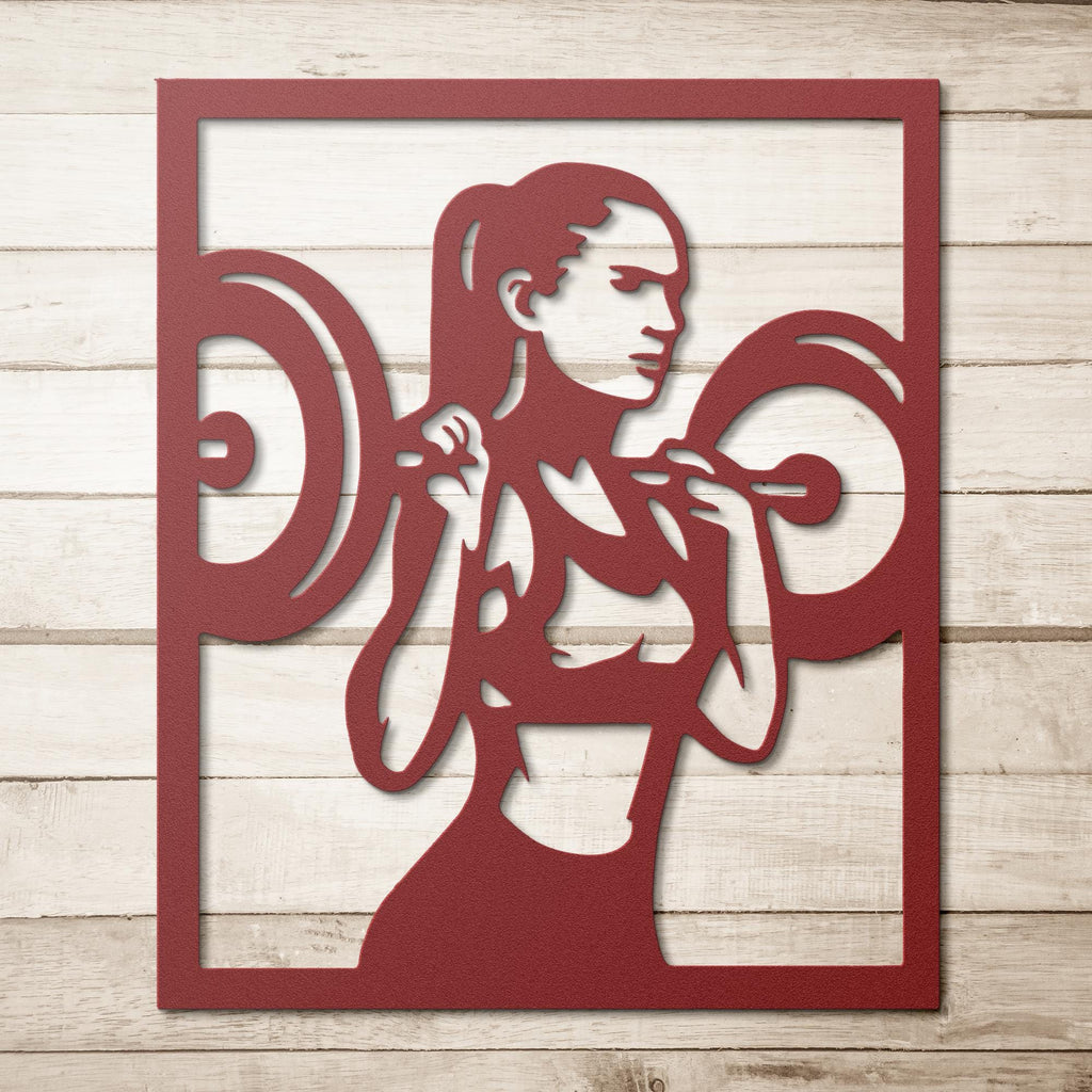 Female Weightlifter Die-Cut Metal Sign, Gym Fitness Studio Wall Art, Strong Woman Decor