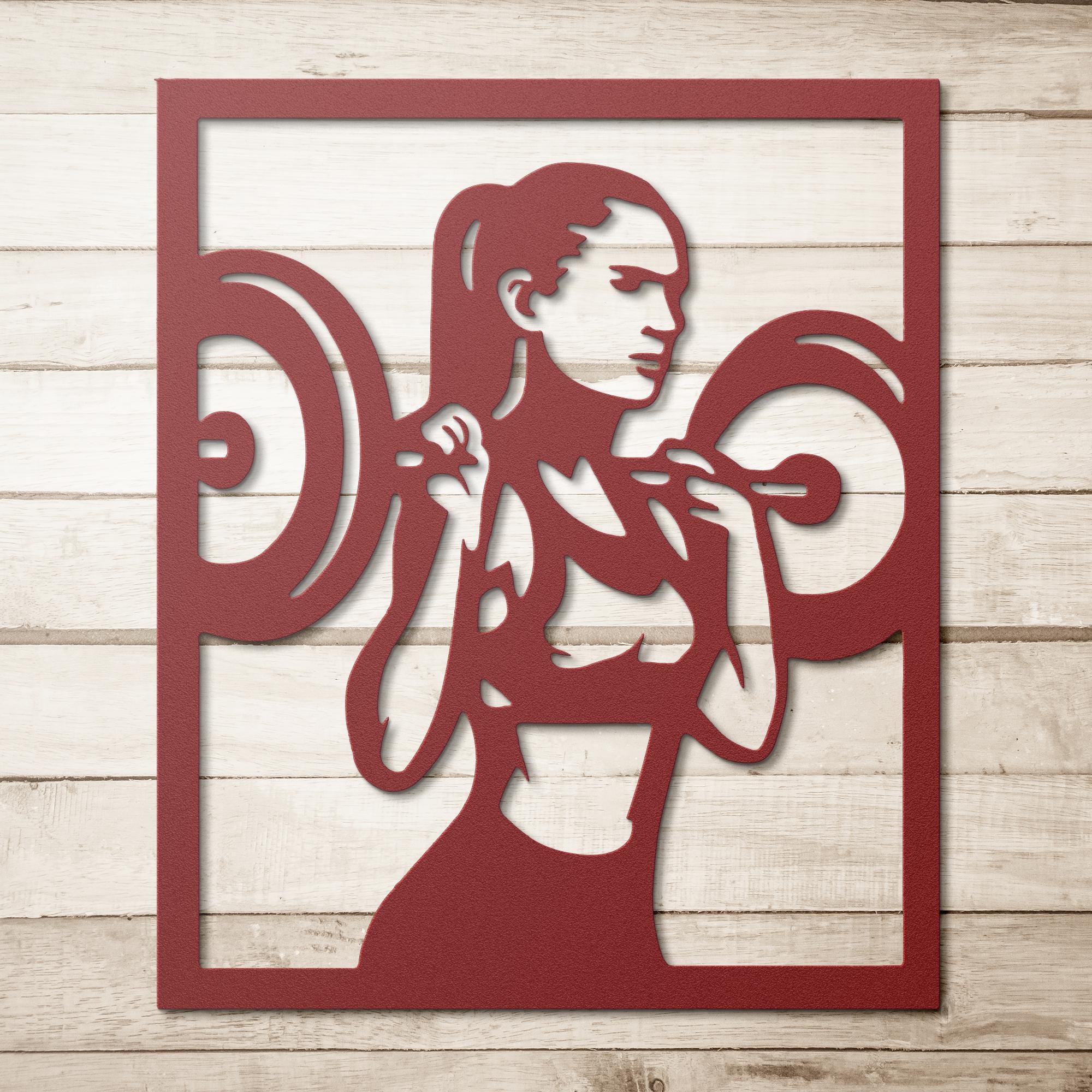 Female Weightlifter Die-Cut Metal Sign, Gym Fitness Studio Wall Art, Strong Woman Decor