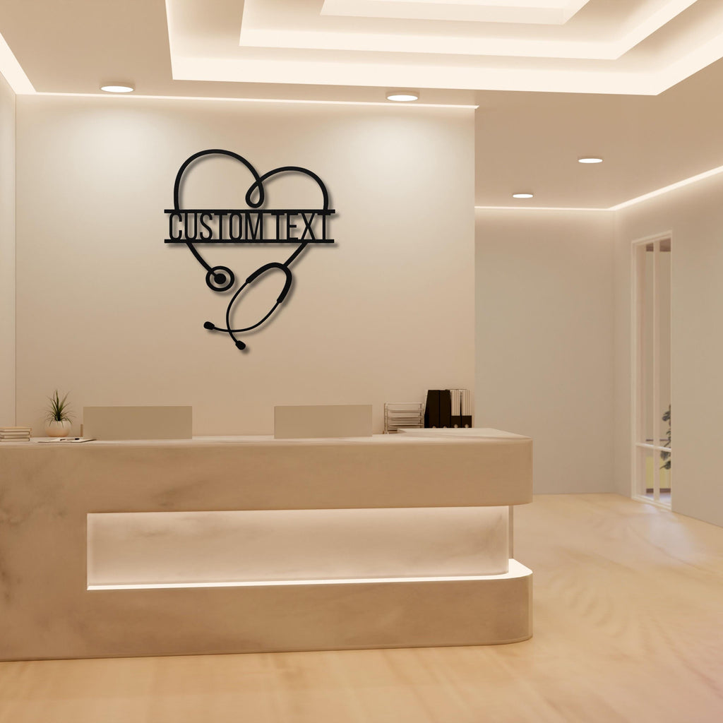 Custom Stethoscope Sign - Personalized Metal Heart Wall Art | Doctor Nurse Gift