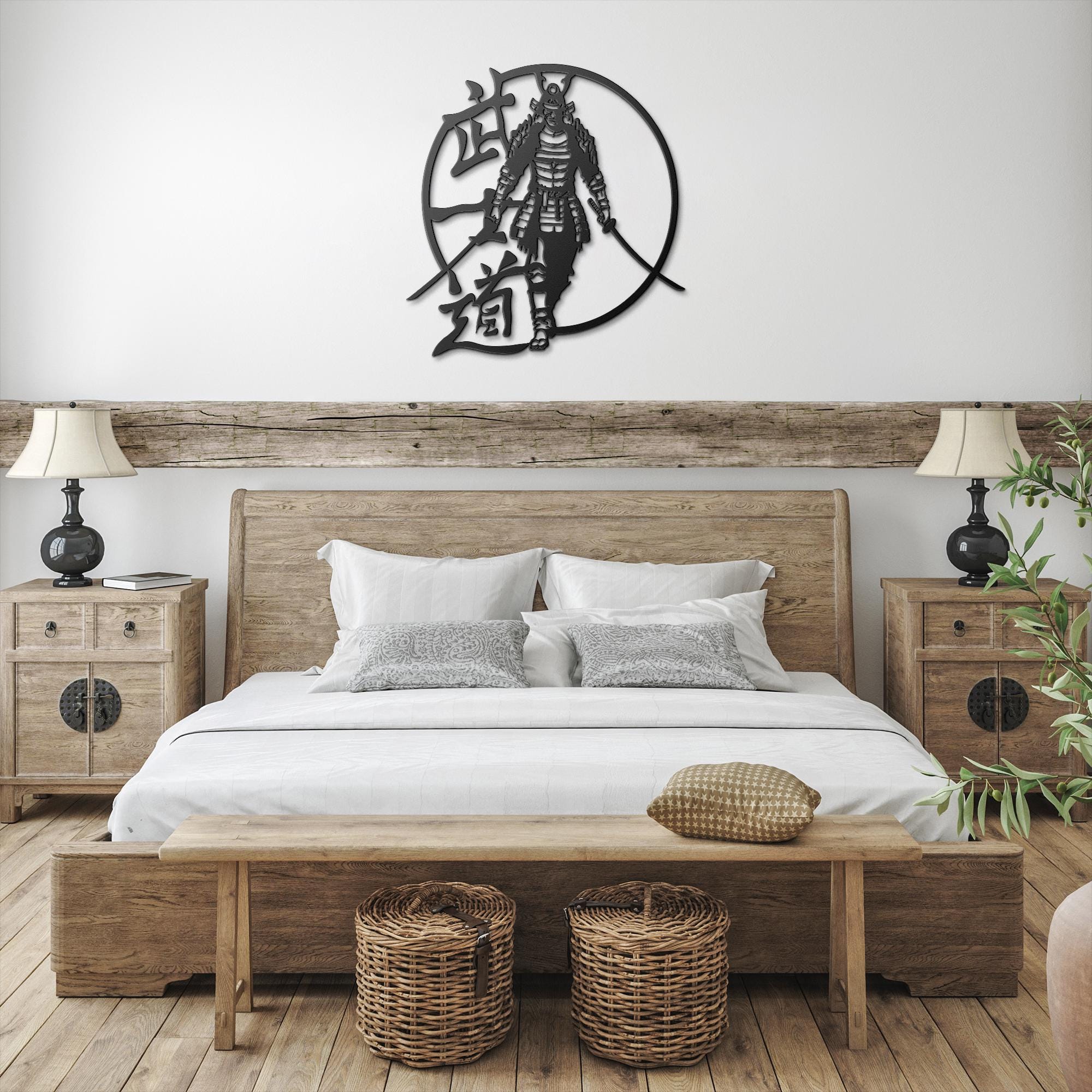 Samurai Metal Wall Art, Japanese Warrior Decor, Bushido Sign, Martial Arts Gift, Black Metal Home Decor