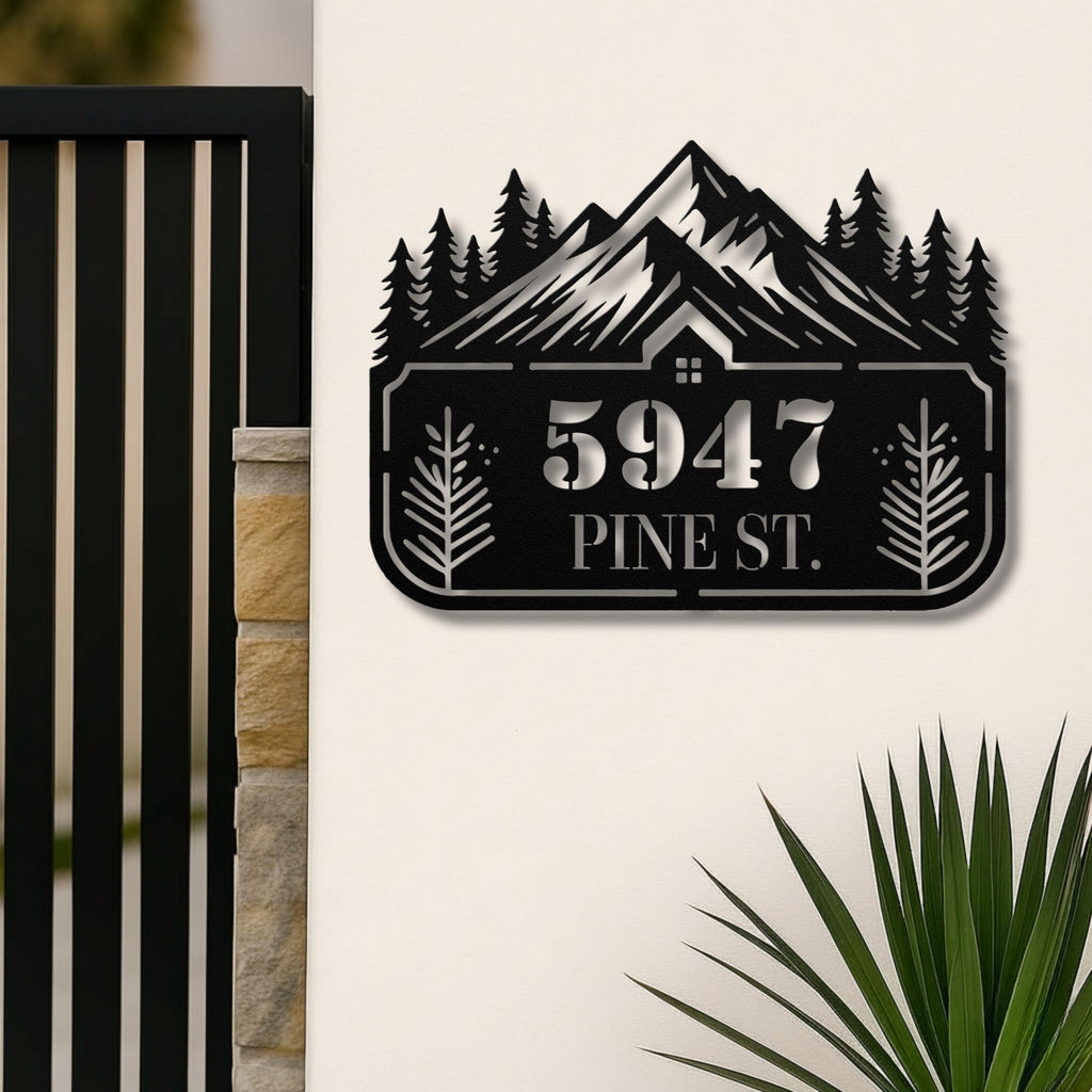 Personalized Metal Address Sign - Custom House Number Sign | Rustic Cabin Decor