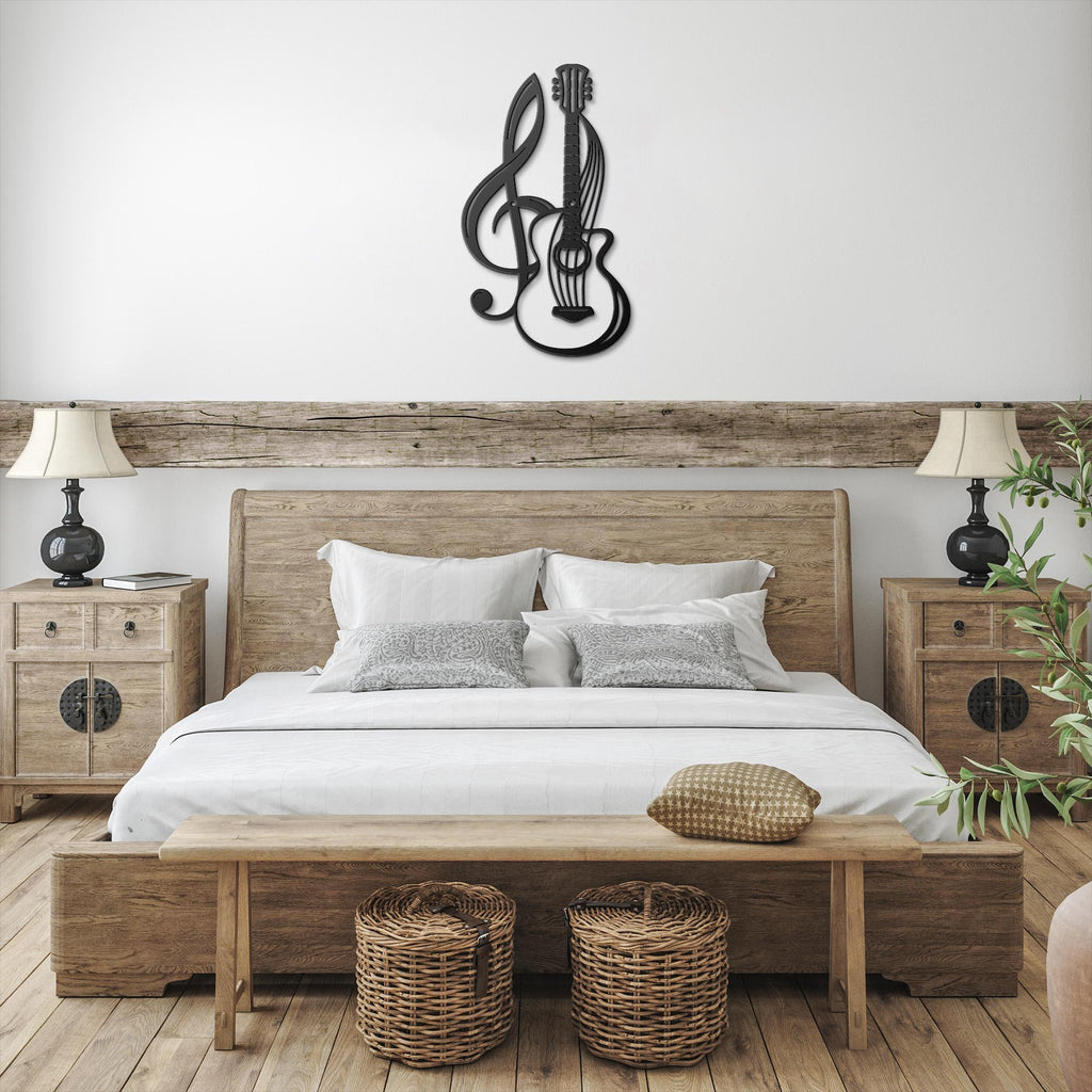 Guitar Metal Art – Die Cut Instrument Sign | Black Silhouette Music Wall Decor