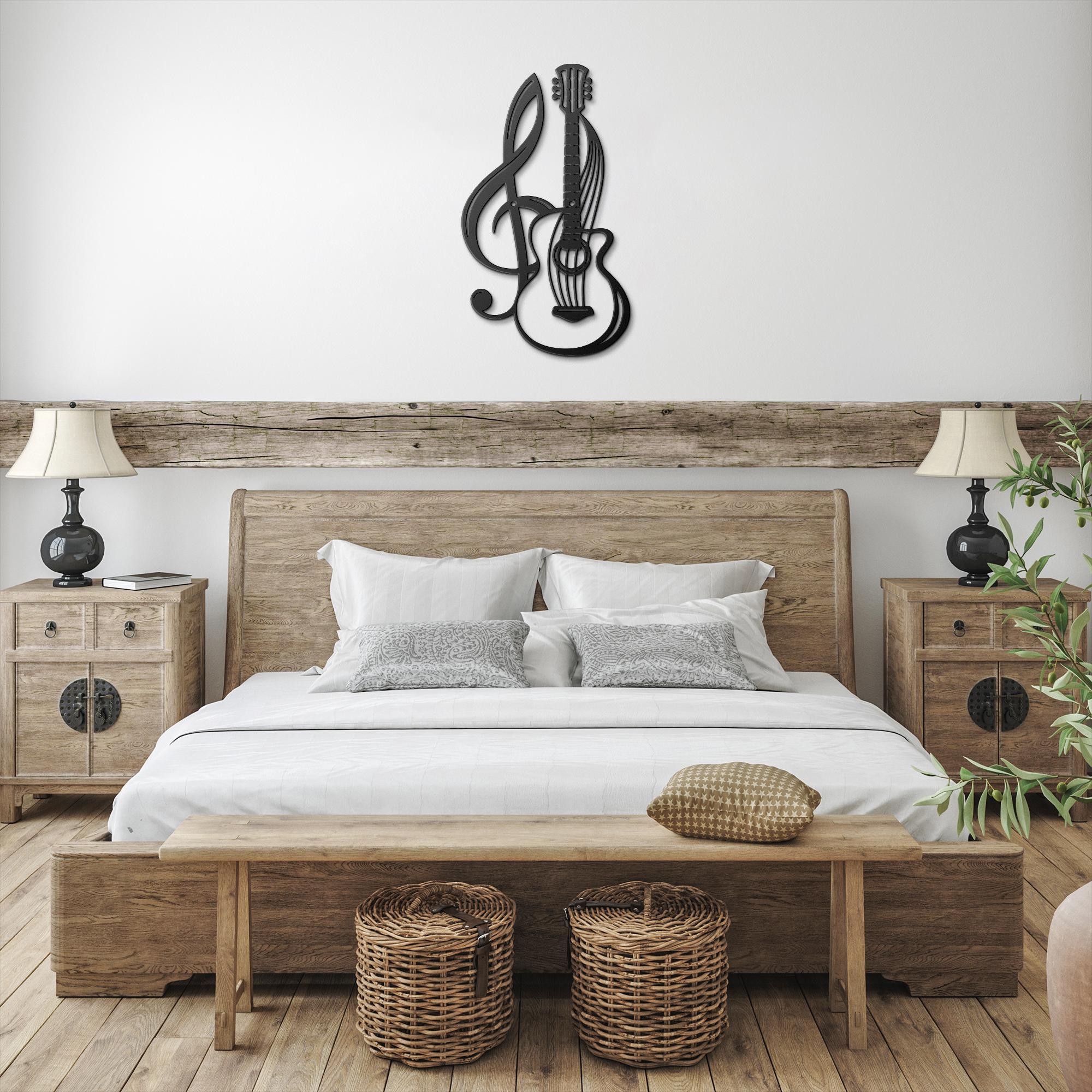 Guitar Metal Art – Die Cut Instrument Sign | Black Silhouette Music Wall Decor
