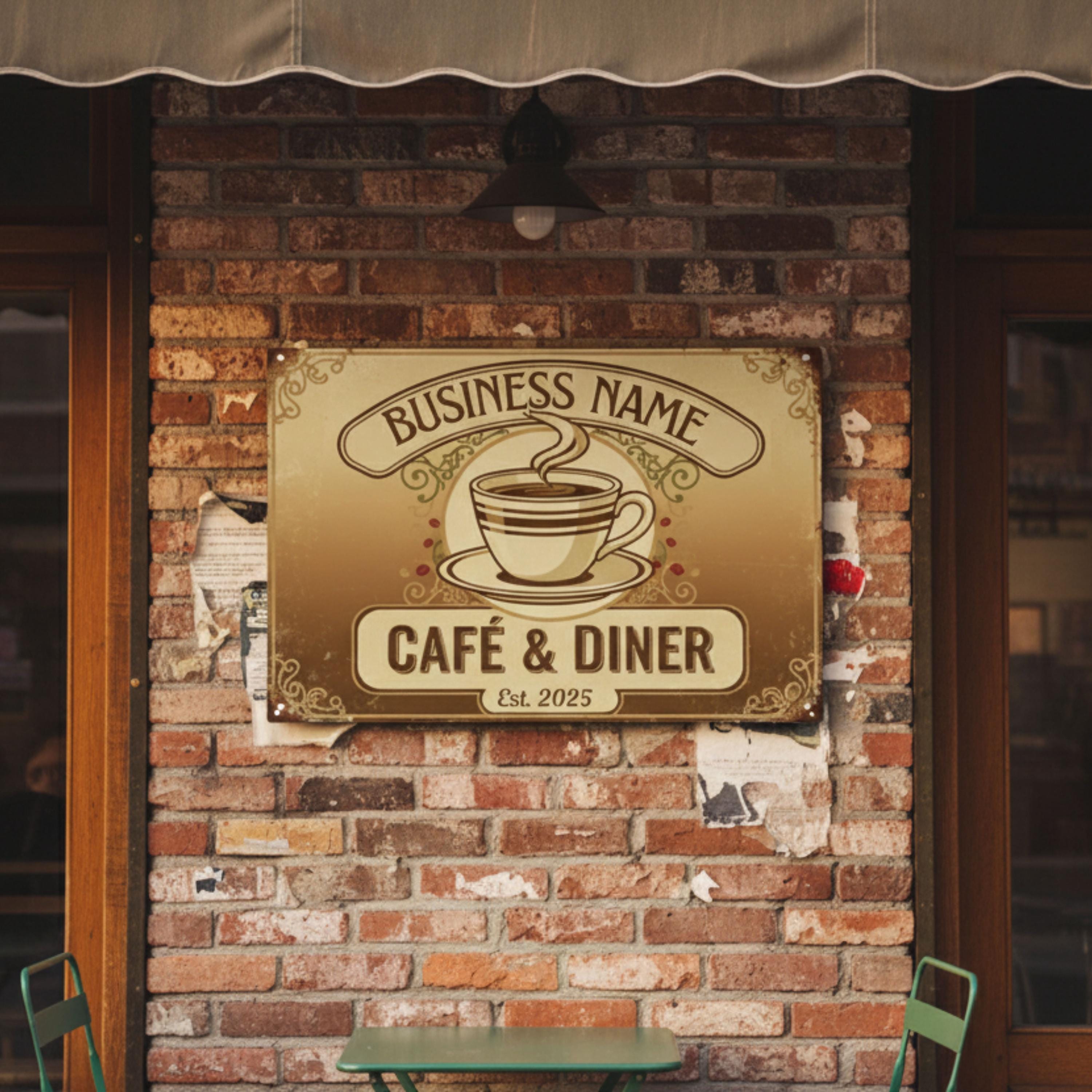 Personalized Diner Sign, Vintage Coffee Cup Metal Plaque, Kitchen Wall Decor