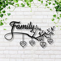 Personalized Family Tree Sign - Custom Metal Wall Art With Hanging Heart Names
