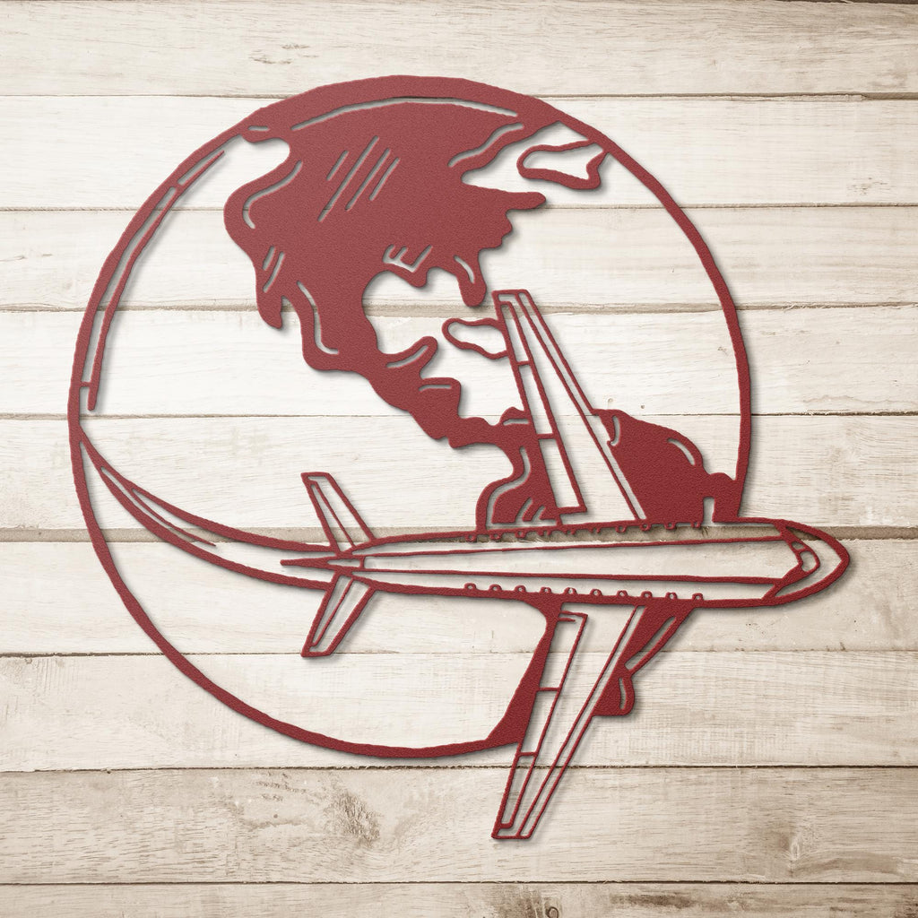 Airplane World Globe Metal Sign, Aviation Wall Art, Pilot Gift, Travel Enthusiast Decor
