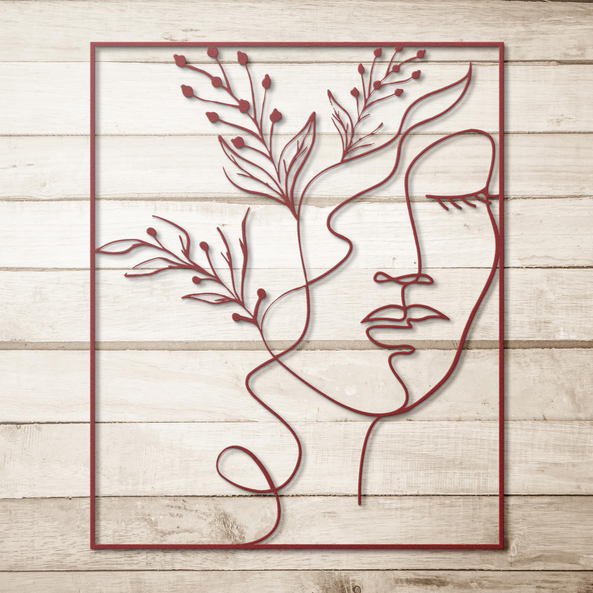 Minimalist Face Line Art - Abstract Metal Sign | Botanical Wall Art, Feminine Home Decor
