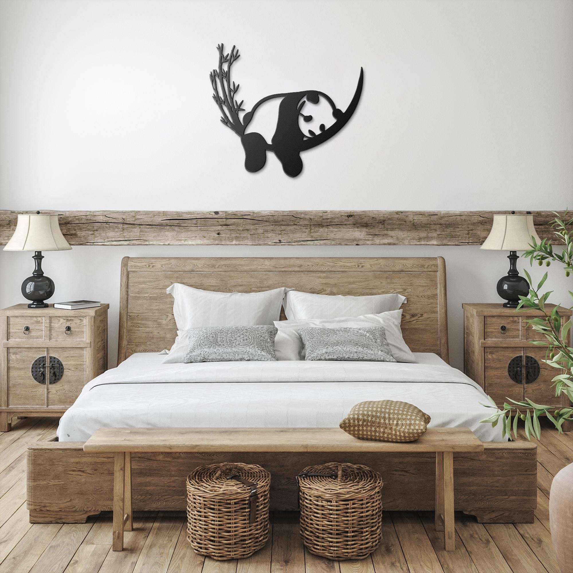 Cute Panda Metal Wall Art, Minimalist Animal Sign, Bamboo Bear Silhouette Decor, Kids Room Nursery Wall Hanging, Unique Bear Lover Gift