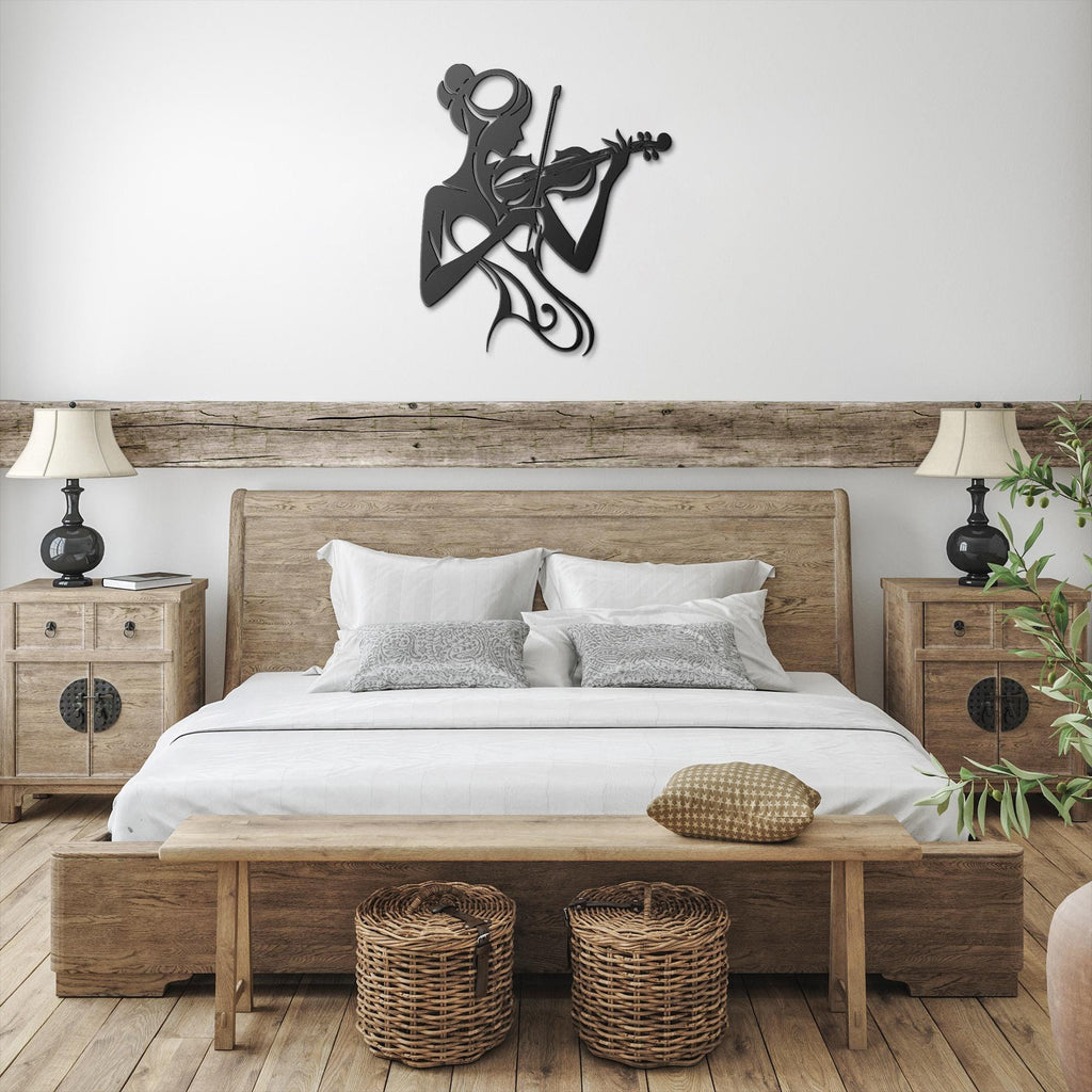 Feminine Violin Player Metal Wall Art, Music Lover Gift, Silhouette Musician Sign, Abstract Lady Die Cut Home Decor, Indoor/Outdoor