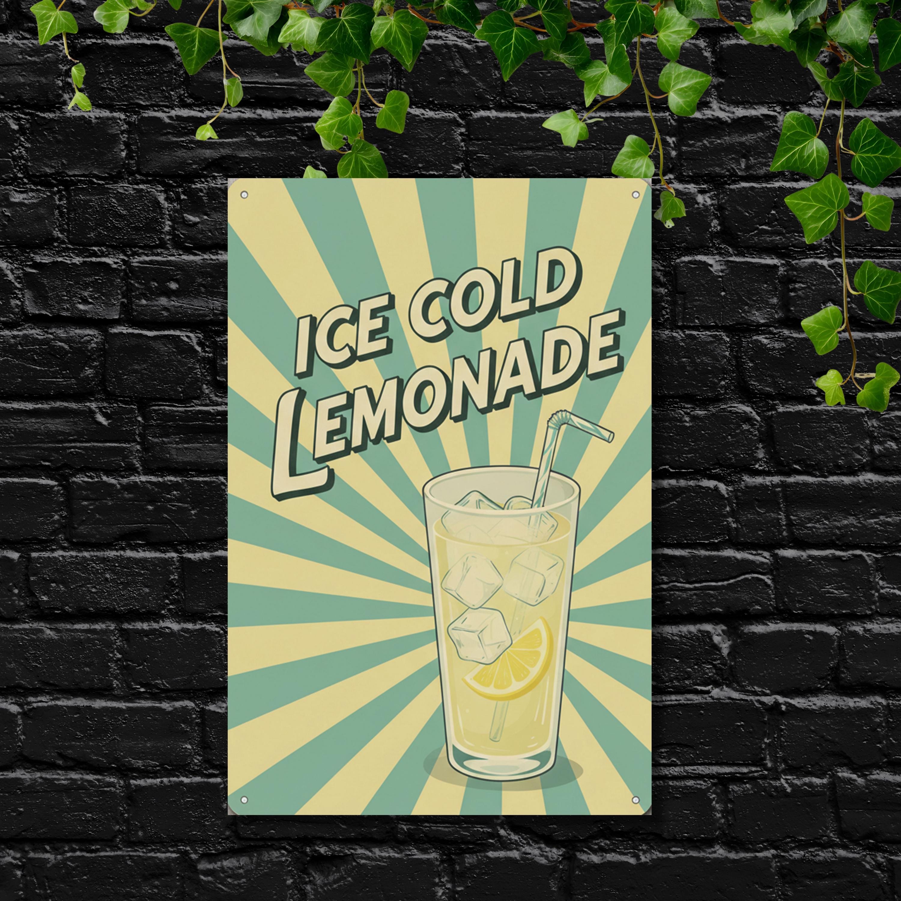 Retro Ice Cold Lemonade Metal Sign, Vintage Kitchen Decor, Summer Drink Wall Art, Cafe