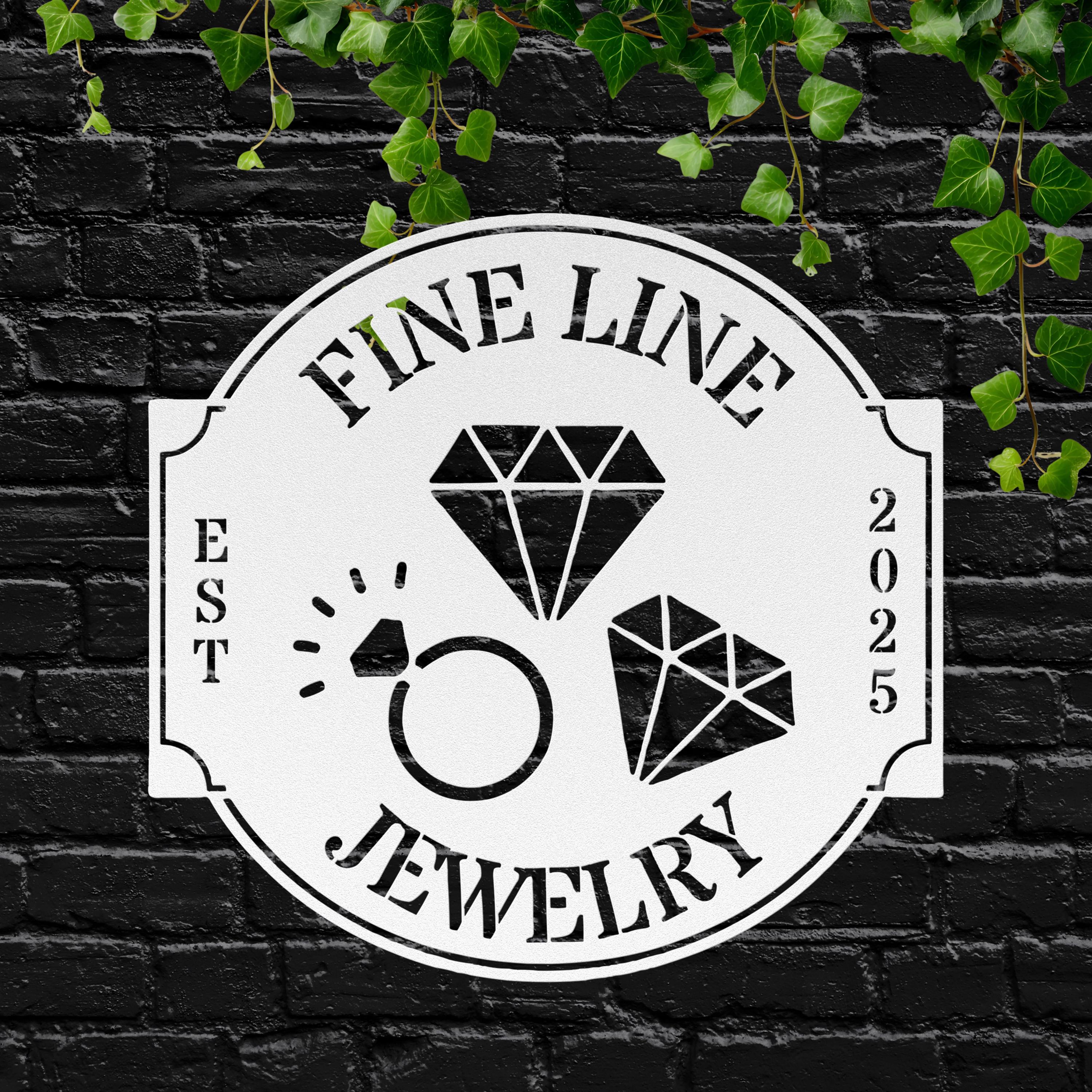 Custom Jewelry Business Sign | Personalized Metal Logo | Diamond Est. Date Shop Decor