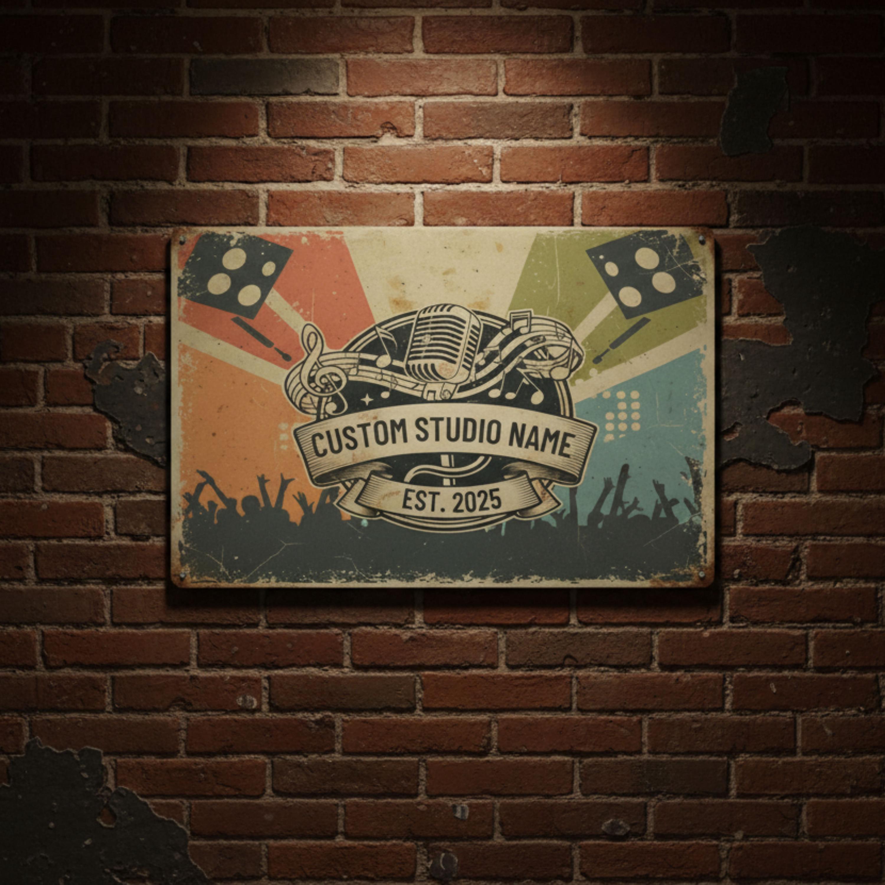 Custom Studio Sign - Vintage Music Decor | Personalized Metal Plaque for Recording Studio