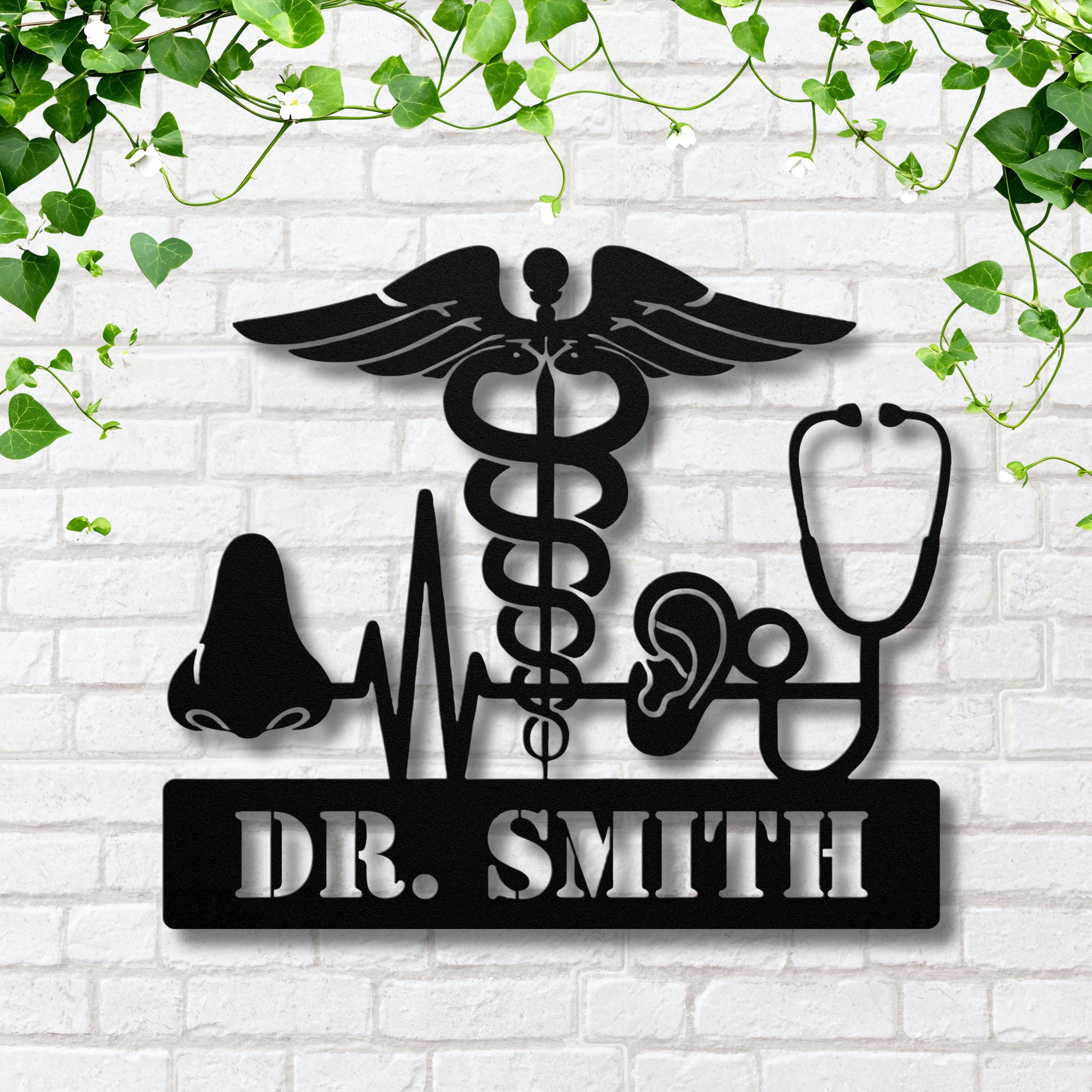 Personalized Caduceus Metal Sign, Custom Medical Office Decor