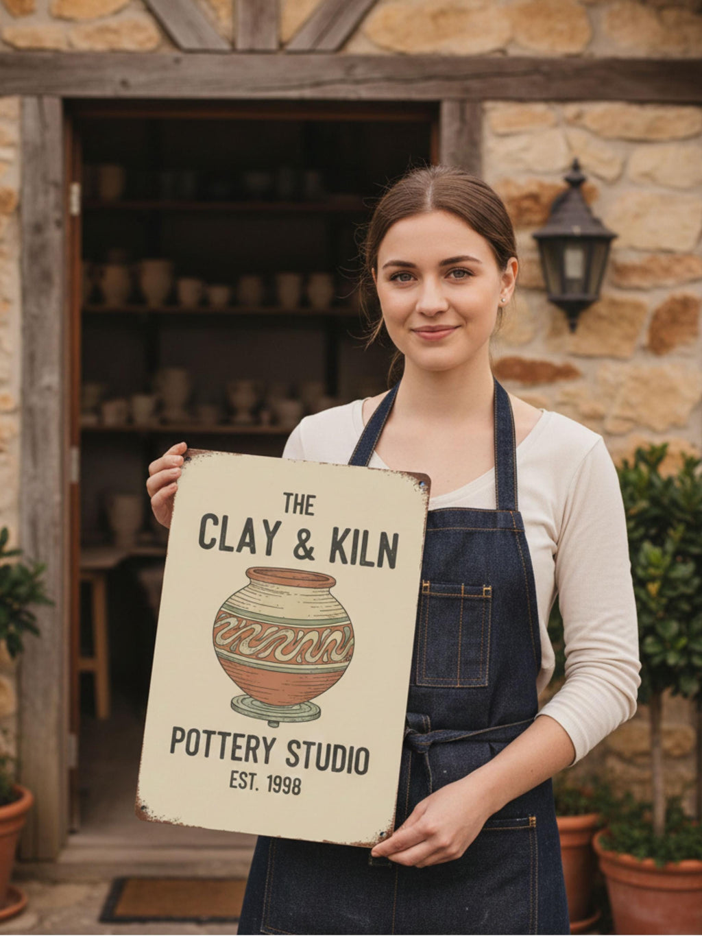 Custom Pottery Studio Metal Sign, Personalized Ceramic Shop Decor, Artist Gift