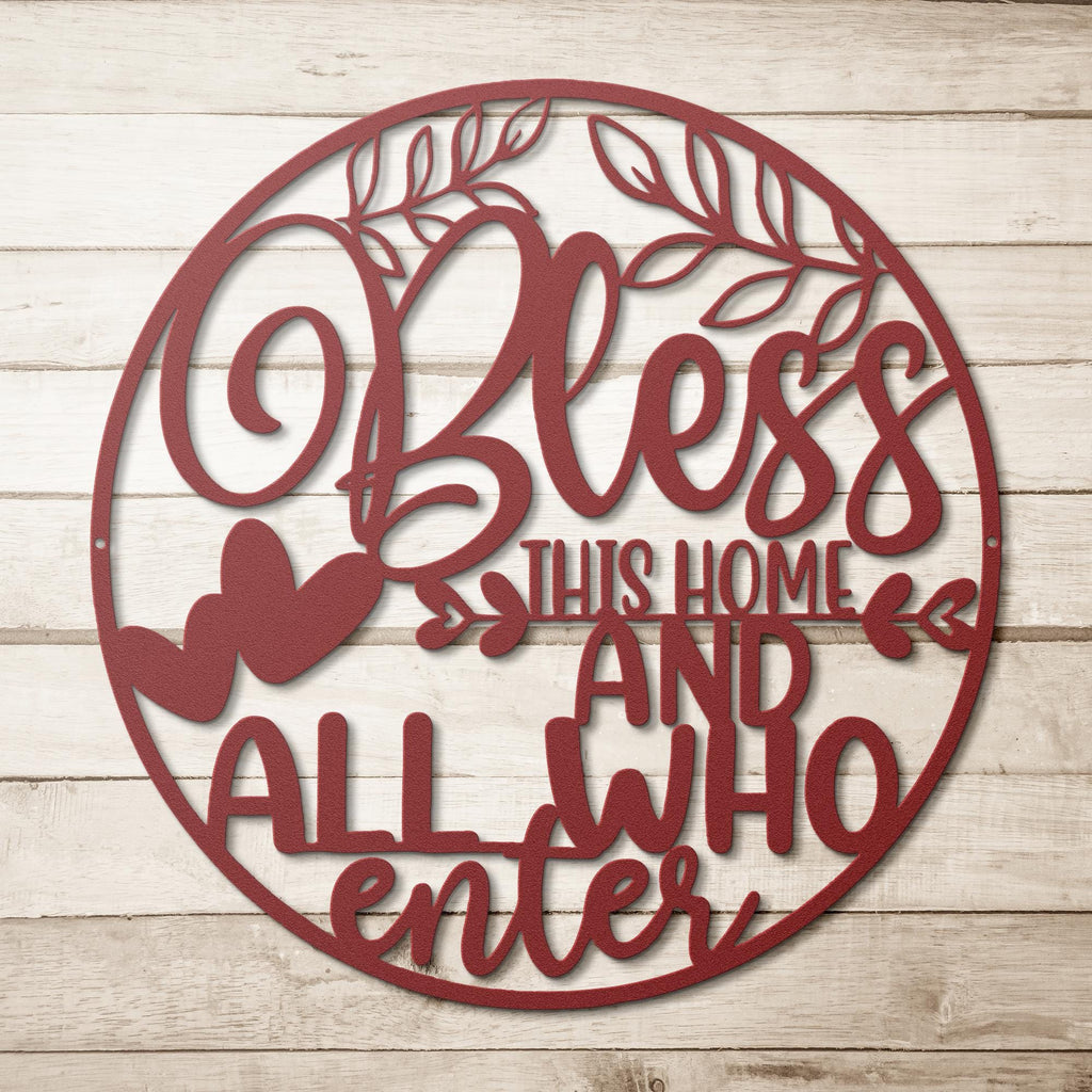 Bless This Home Metal Sign, Round Inspirational Wall Art