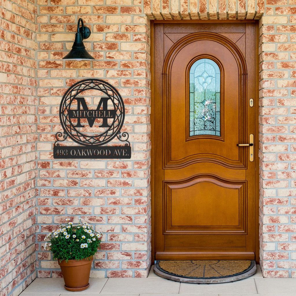Personalized Round Metal Address Sign, Custom House Number Plaque, Family Name Monogram