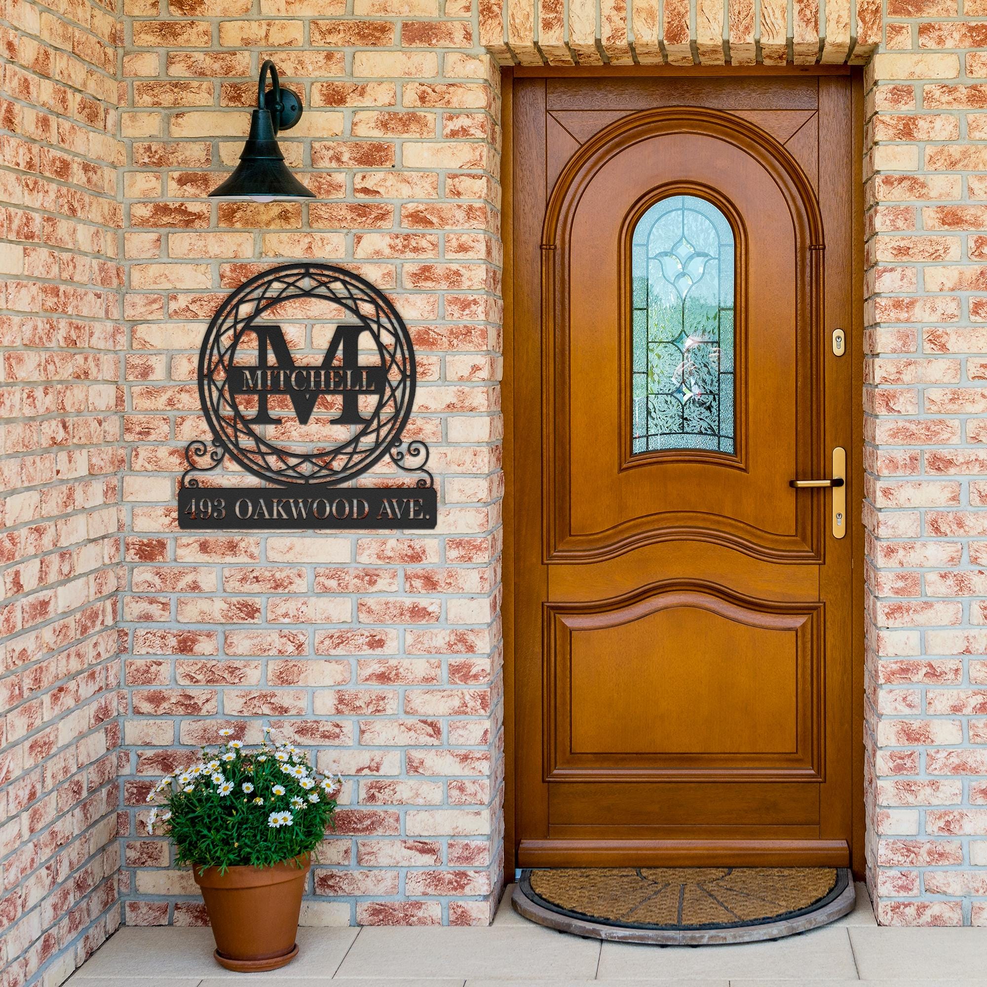 Personalized Round Metal Address Sign, Custom House Number Plaque, Family Name Monogram