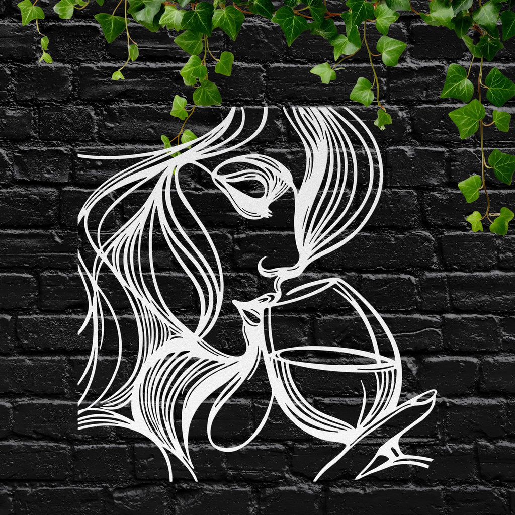 Woman with Wine Glass Metal Wall Art, Abstract Silhouette Decor