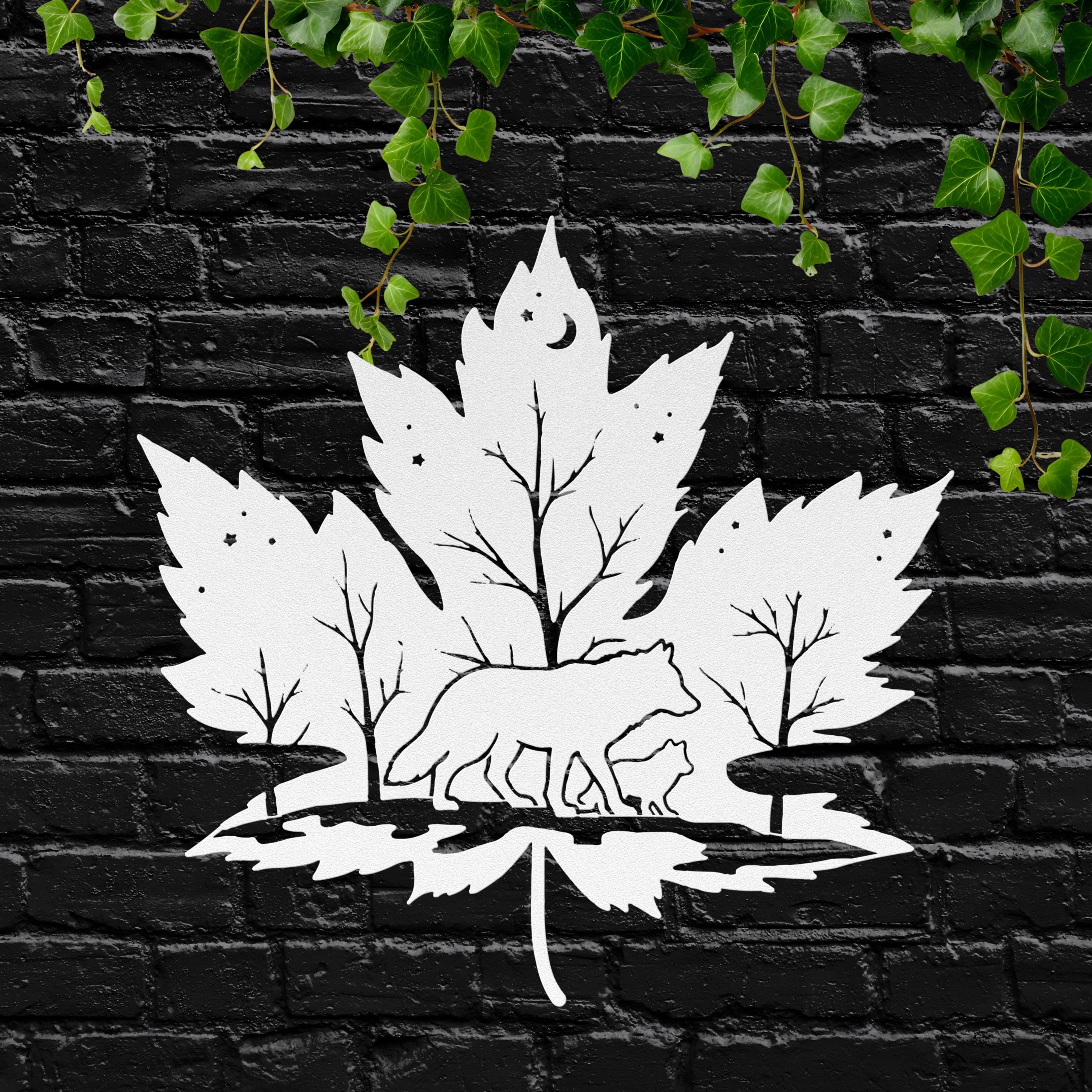 Wolf Silhouette Maple Leaf Sign, Forest Wilderness Decor, Canadian Nature Wall Art