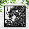 Dragon and Geisha Metal Wall Art, Japanese Floral Decor, Oriental Mythical Sign, Kimono Art