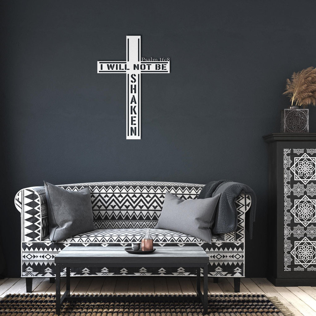 Psalm 16:8 Metal Cross Sign, Christian Home Decor