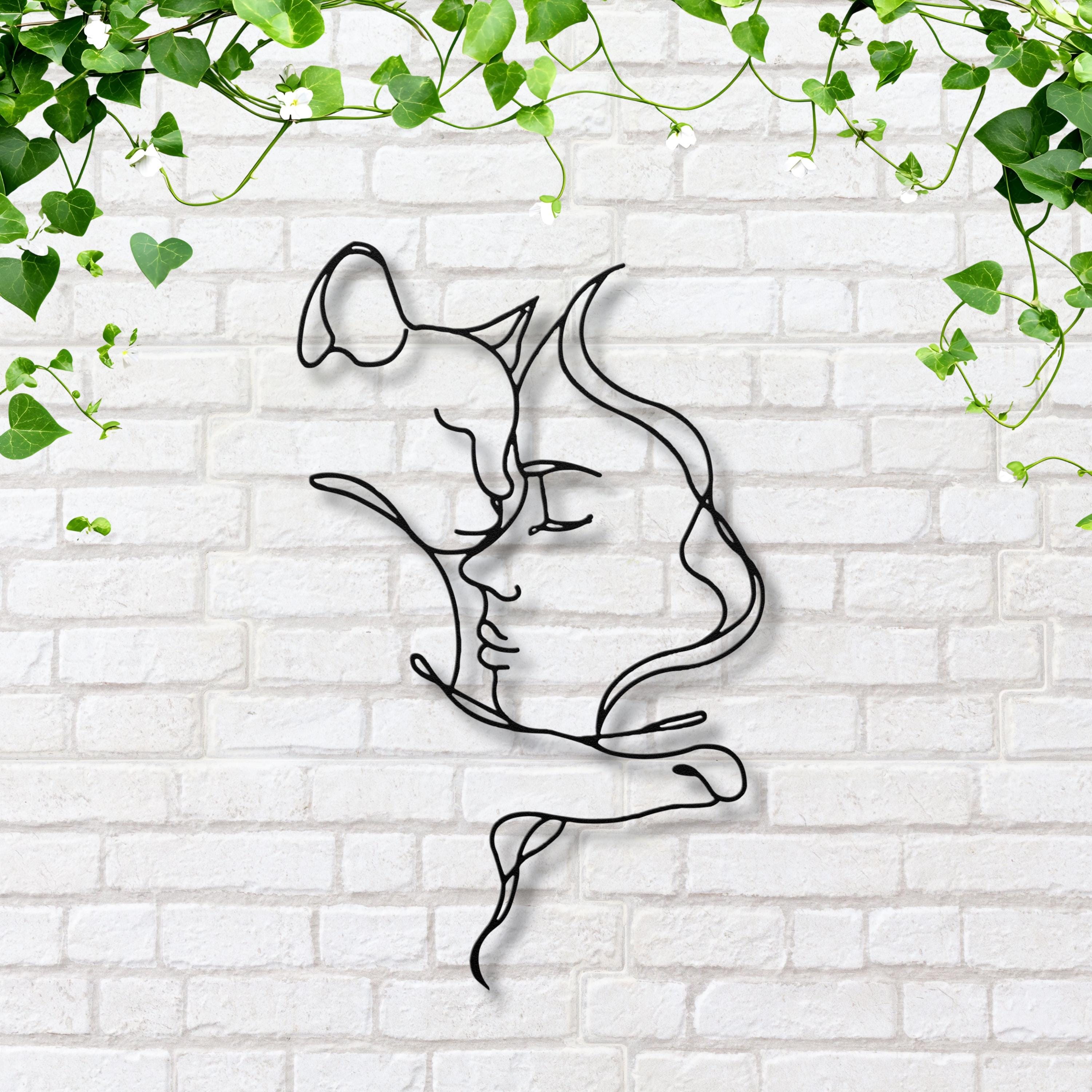 Woman and Cat Metal Line Art, Minimalist Feline Decor, Pet Lover Gift