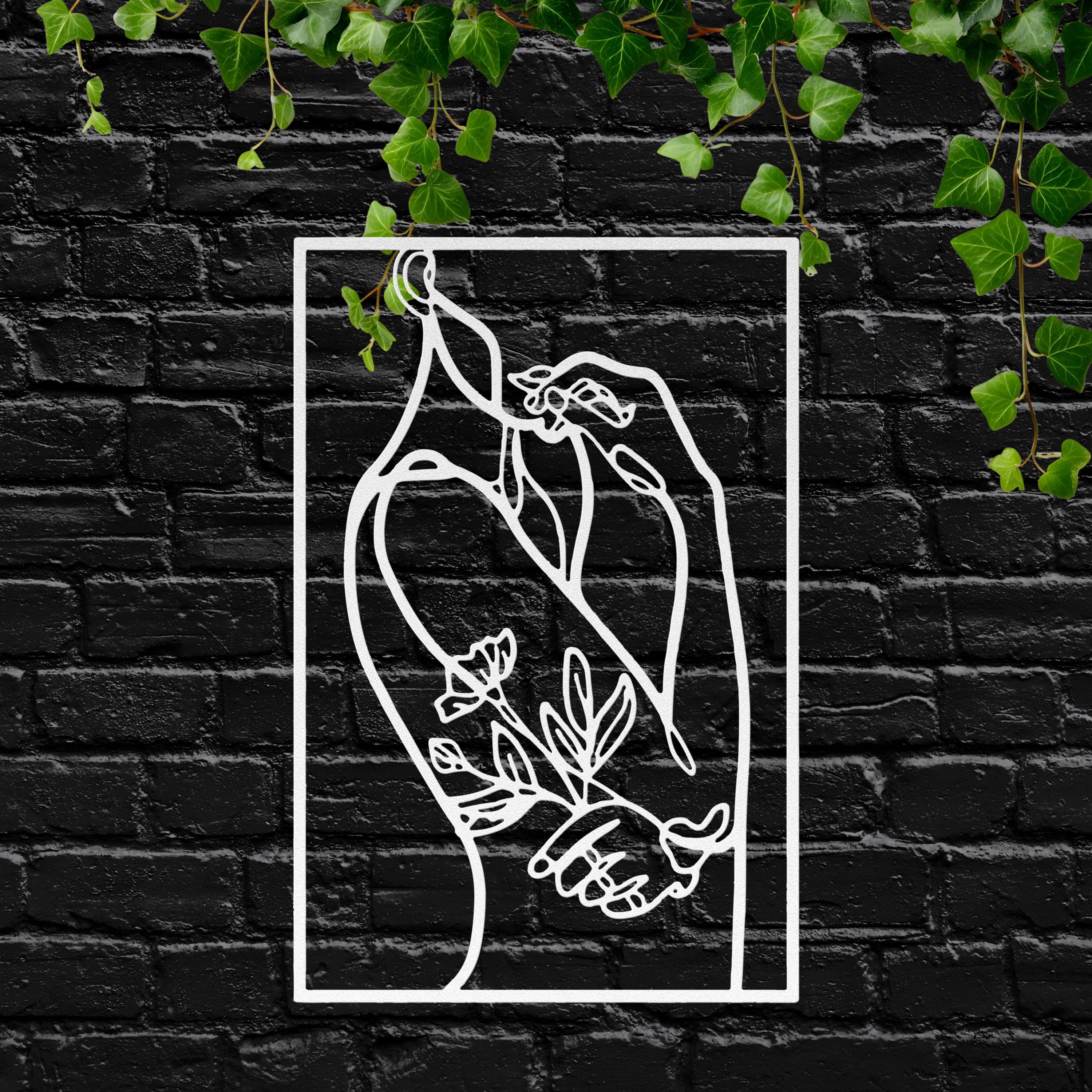 Minimalist Woman Flower Metal Wall Art, Female Figure Line Decor, Modern Bedroom Sign