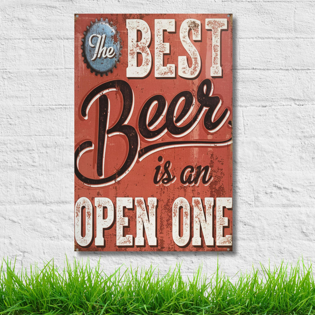 Funny Beer Sign, The Best Beer Is An Open One, Retro Bar Decor, Pub Wall Art