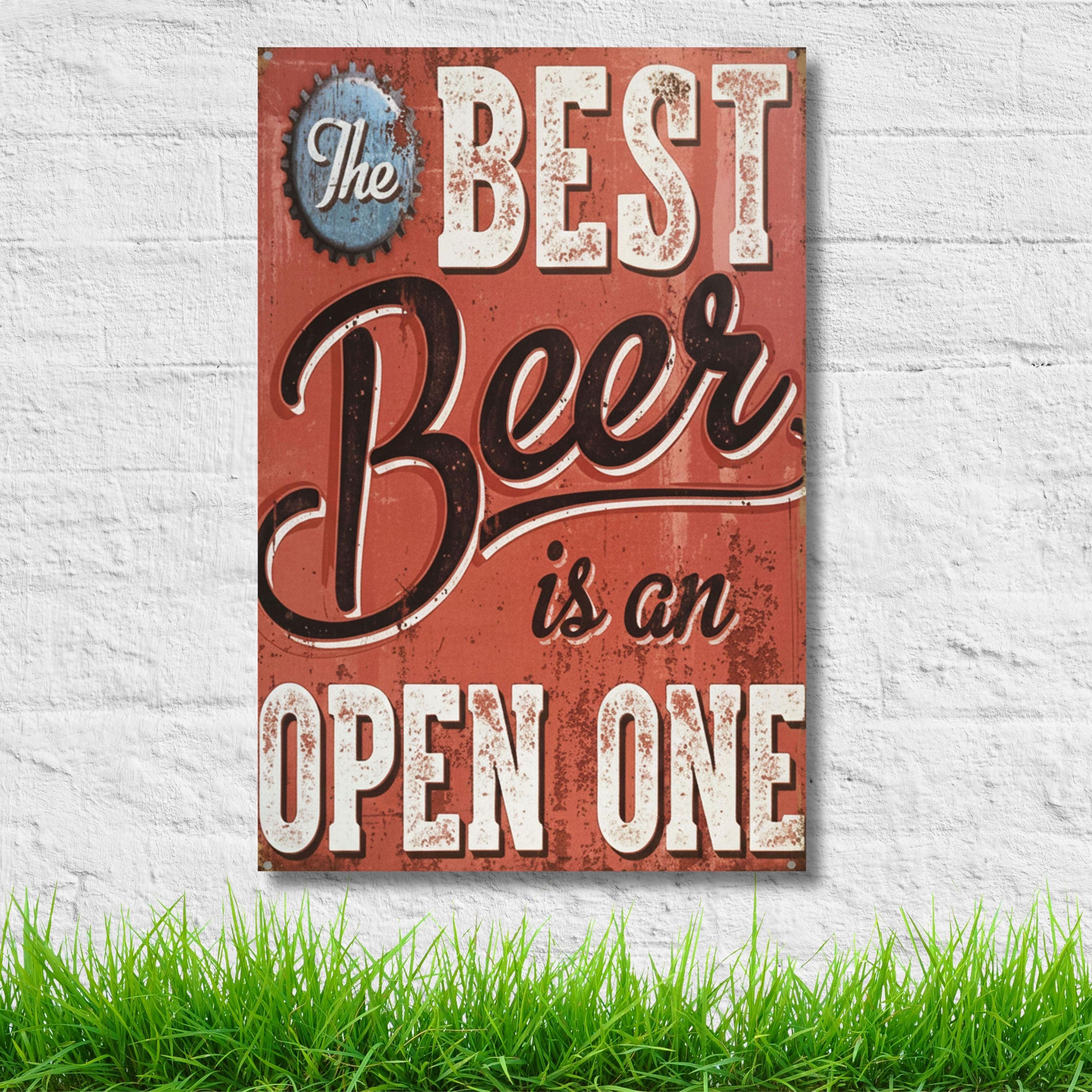 Funny Beer Sign, The Best Beer Is An Open One, Retro Bar Decor, Pub Wall Art