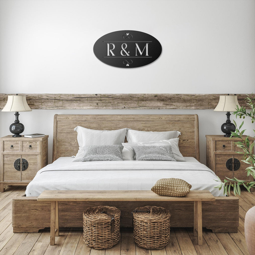 Custom Couple Initials Metal Sign: Oval Monogram Wedding Gift